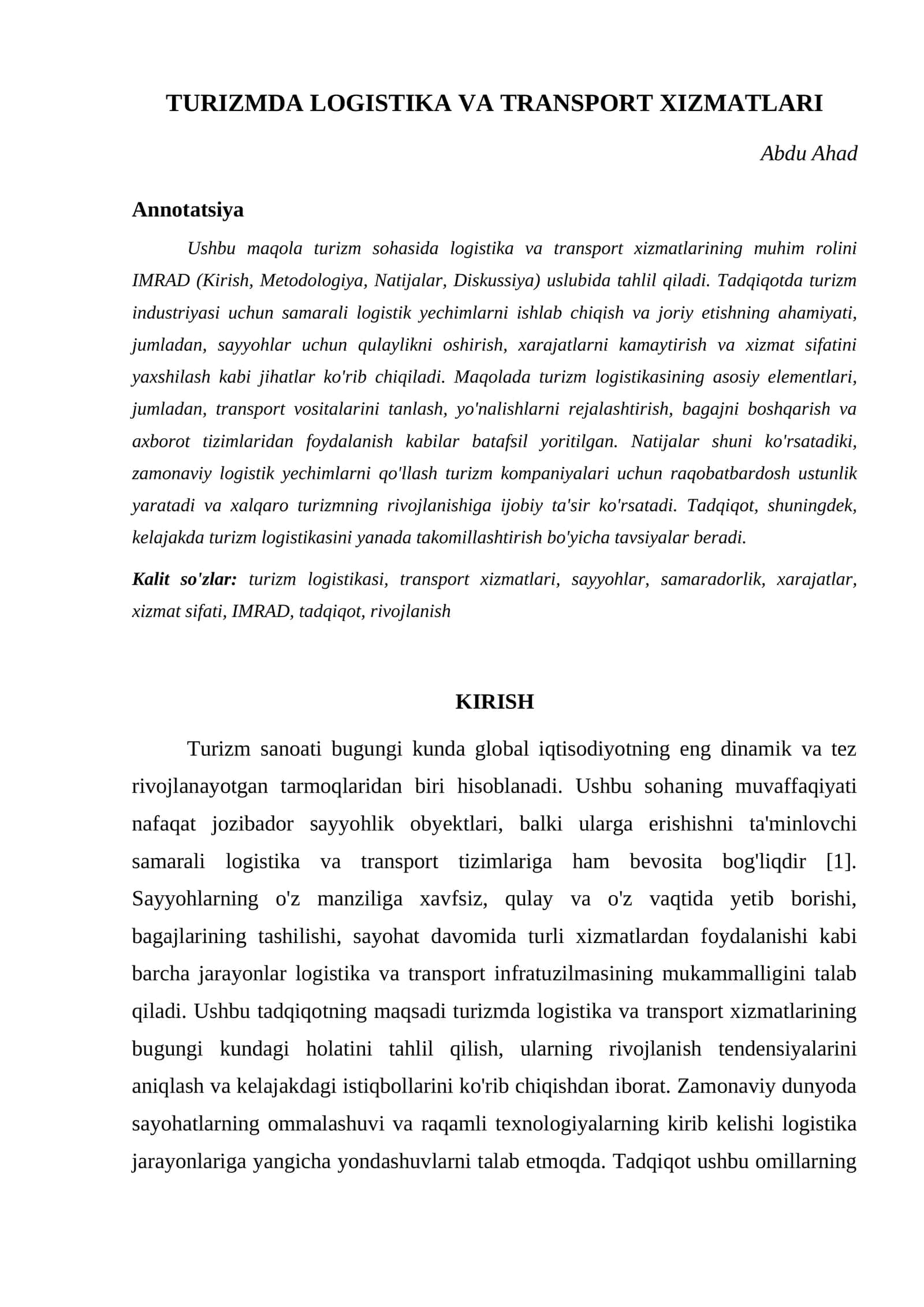 TURIZMDA LOGISTIKA VA TRANSPORT XIZMATLARI 1