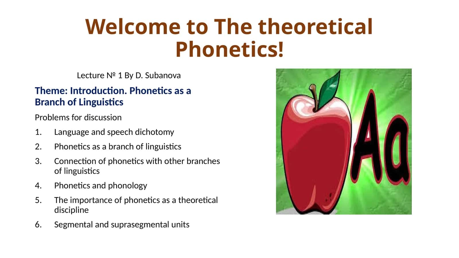 The theoretical Phonetics! Lecture№1 1