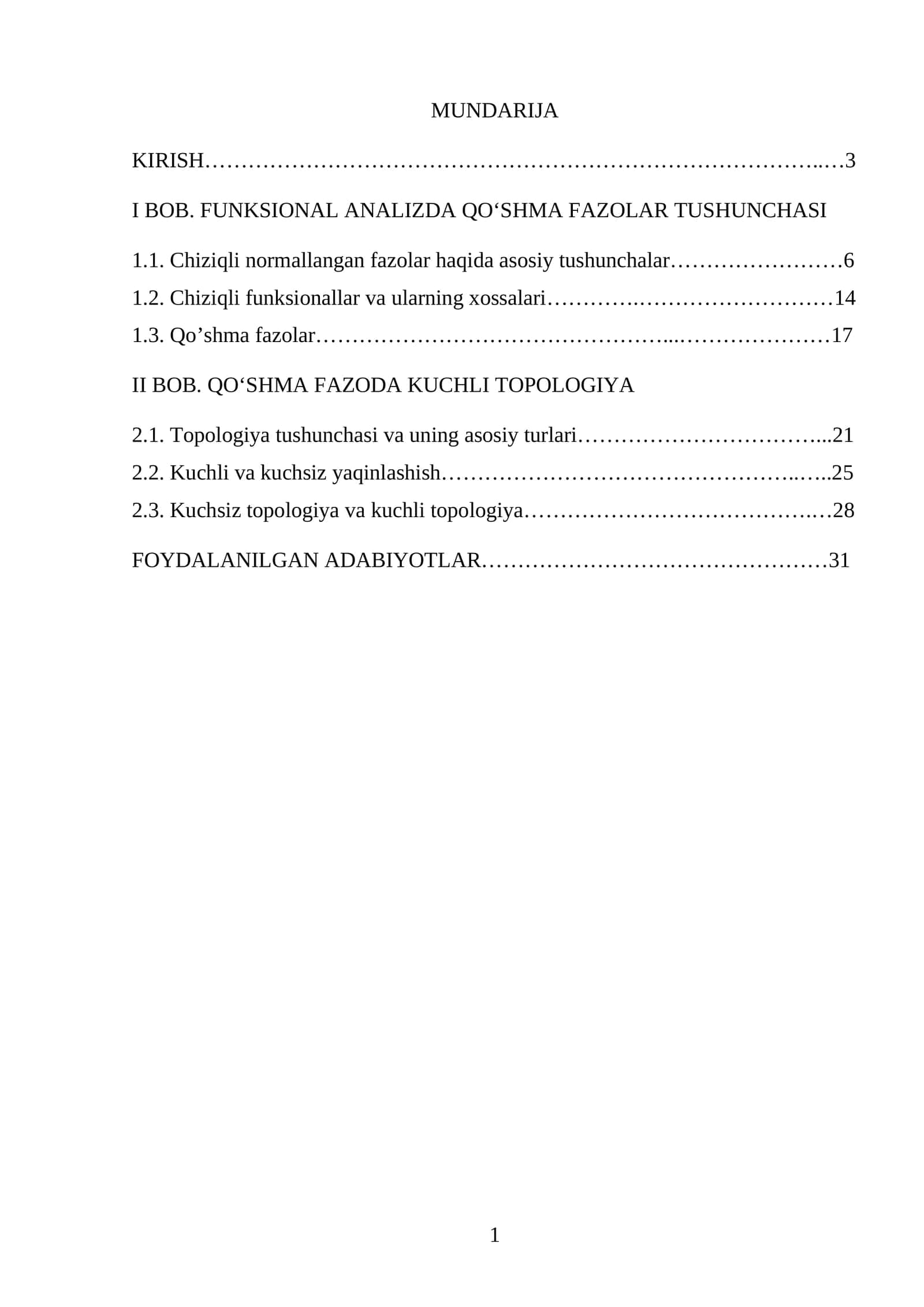 Qoʻshma fazoda kuchli topologiya 1