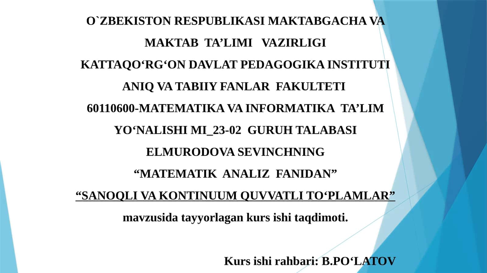MATEMATIK ANALIZ FANIDAN 1