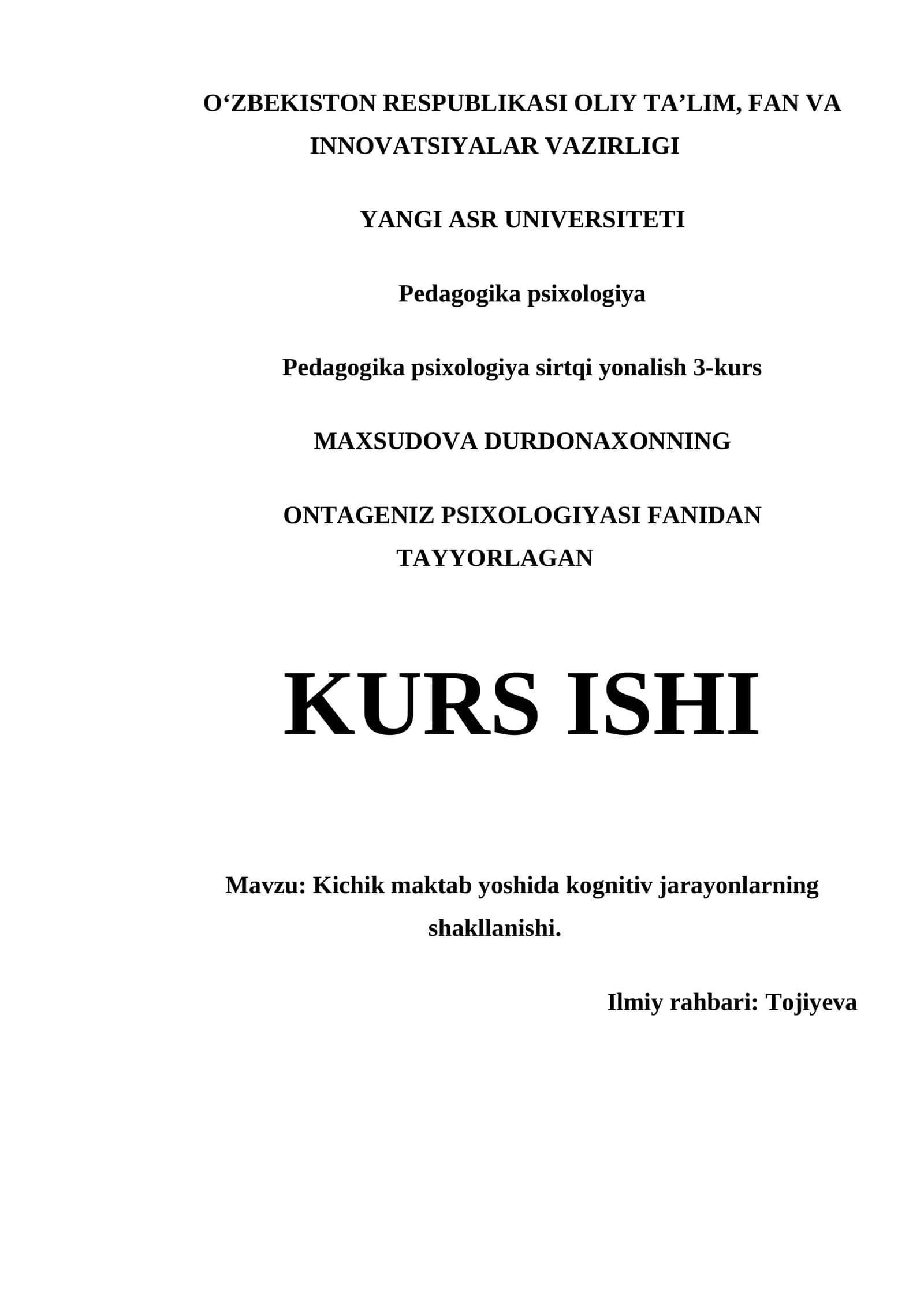 Kichik maktab yoshida kognitiv jarayonlarning shakllanishi 1