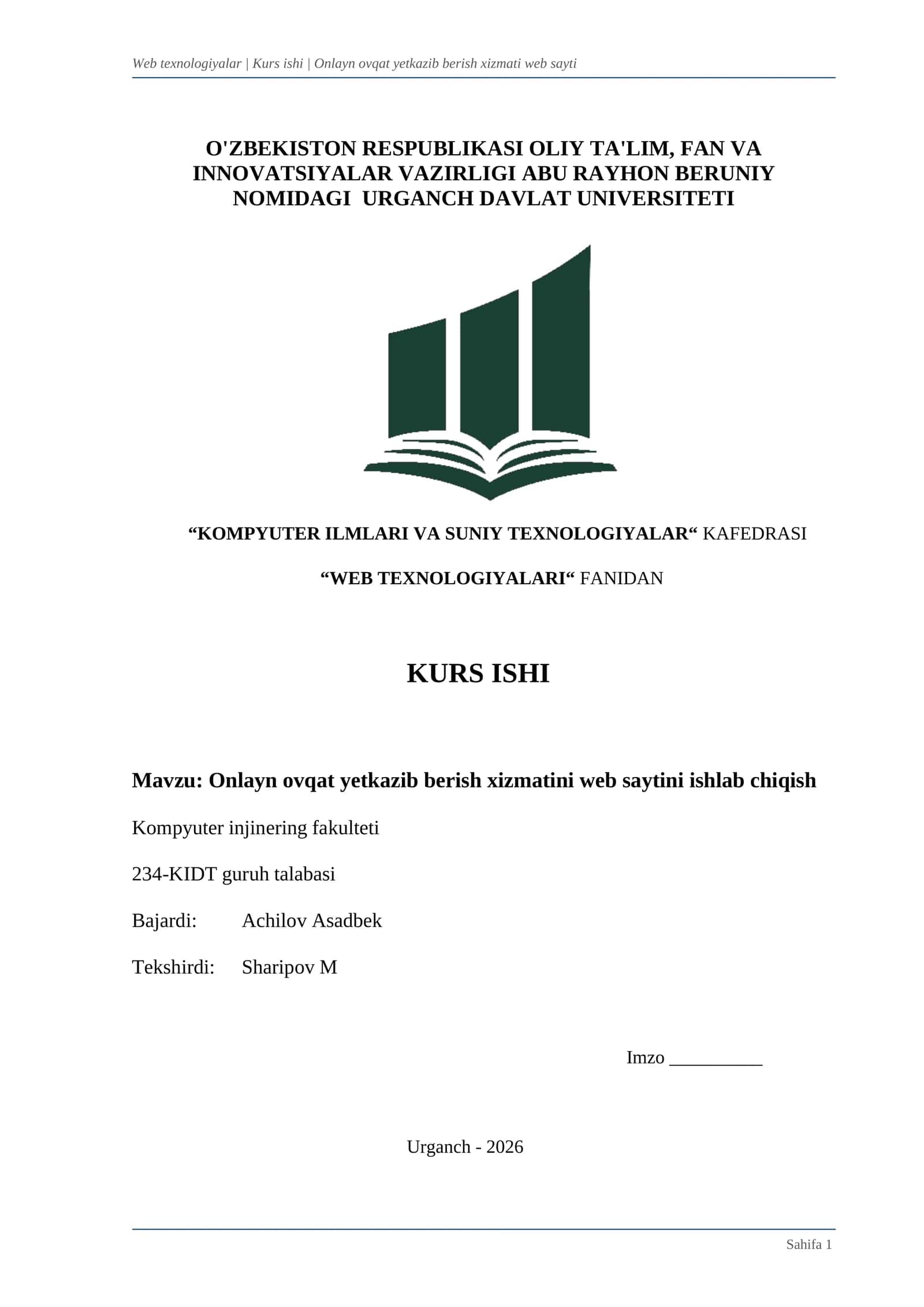 Onlayn ovqat yetkazib berish xizmati web sayti 1