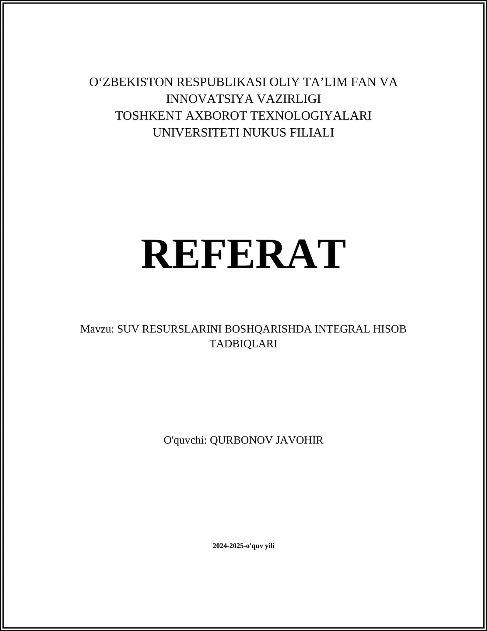 SUV RESURSLARINI BOSHQARISHDA INTEGRAL HISOB TADBIQLARI 1
