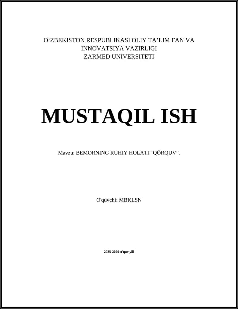 BEMORNING RUHIY HOLATI “QÕRQUV” 1