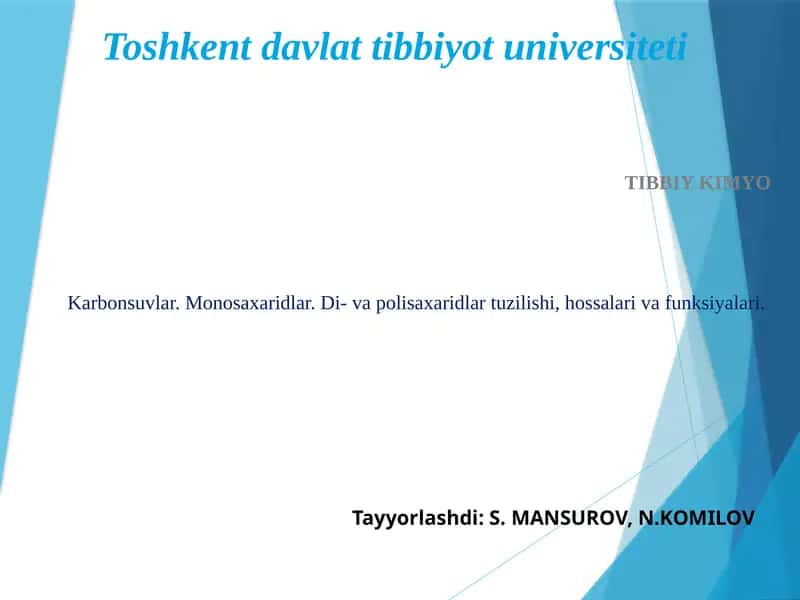 Tibbiy Kimyo 1
