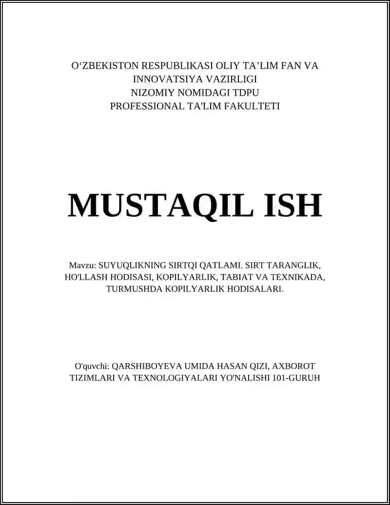 SUYUQLIKNING SIRTQI QATLAMI