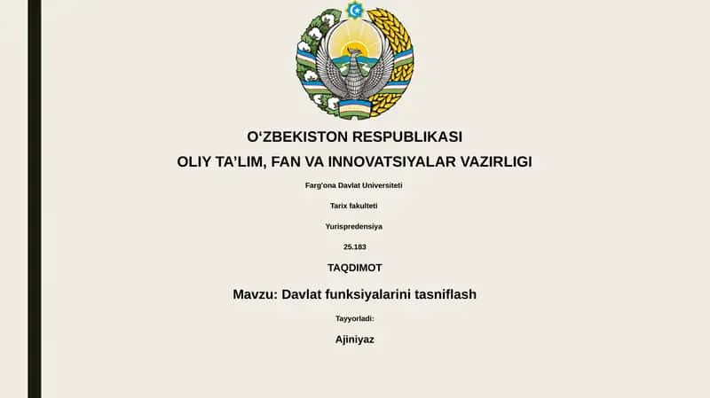 Davlat funksiyalarini tasniflash 1