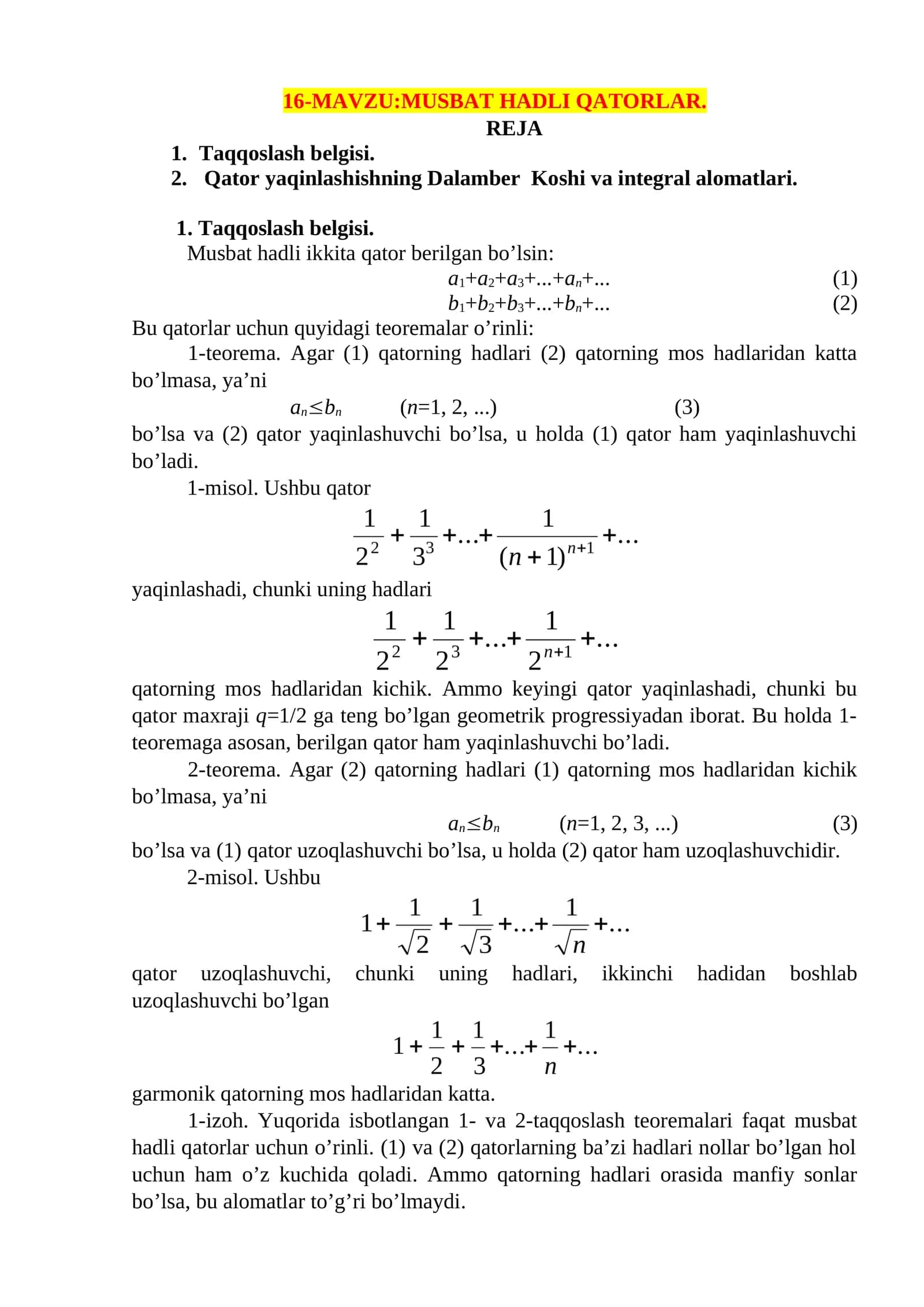 MUSBAT HADLI QATORLAR 1
