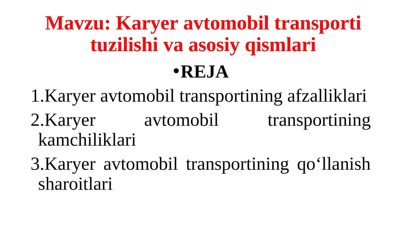 Karyer avtomobil transporti tuzilishi va asosiy qismlari 1