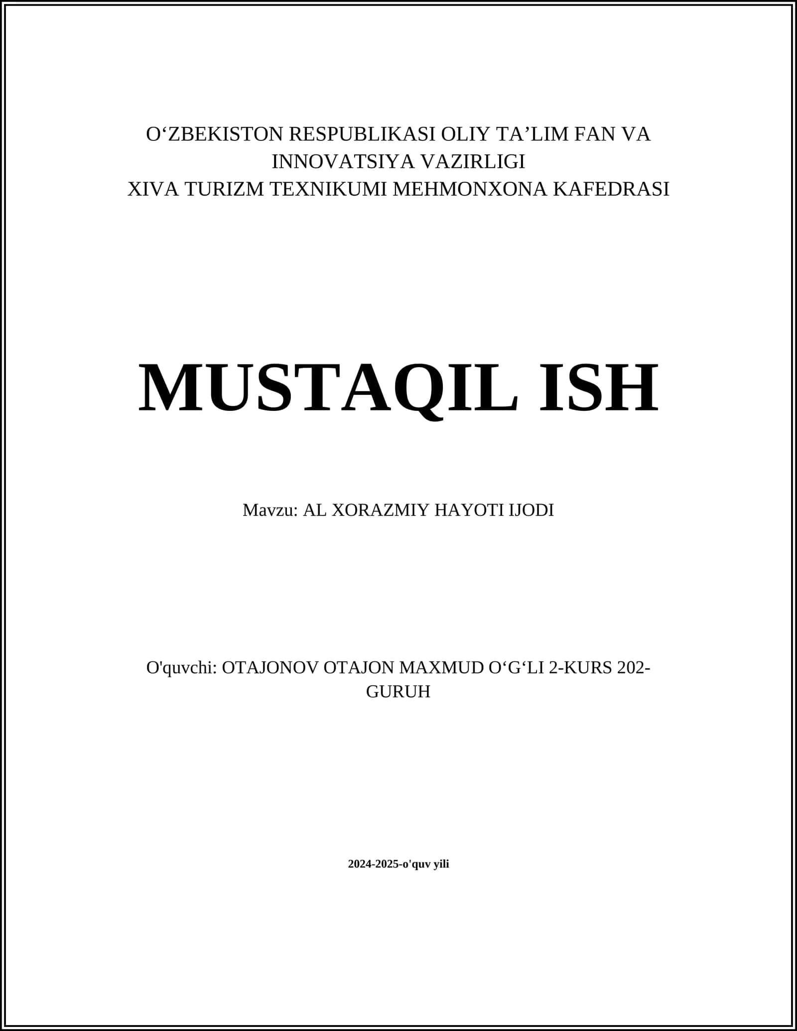 AL XORAZMIY HAYOTI IJODI 1