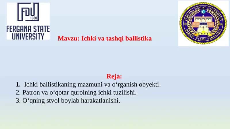 Taqdimot Ichki va tashqi ballistika 1