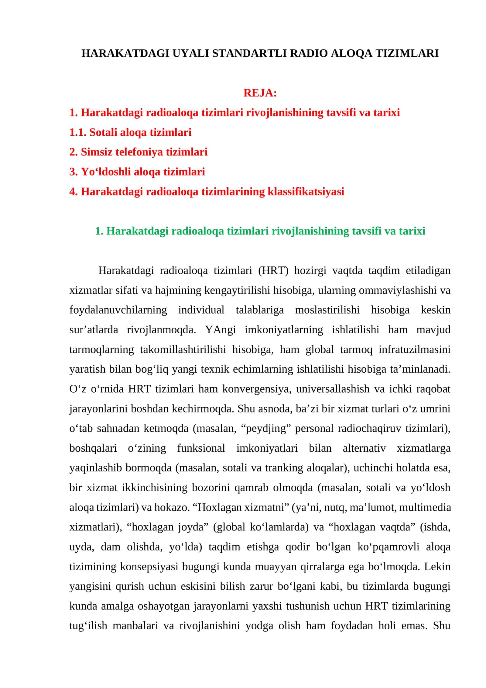 Harakatdagi Uyali Standartli Radio Aloqa Tizimlari 1
