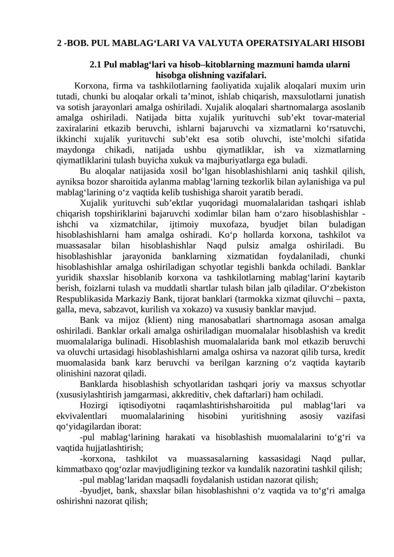 Pul mablag‘lari va valyuta operatsiyalari hisobi 1