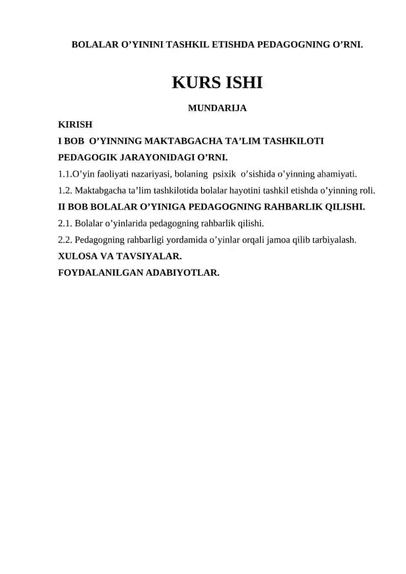 Bolalar o'yini tashkil etishda pedagokning o'rni