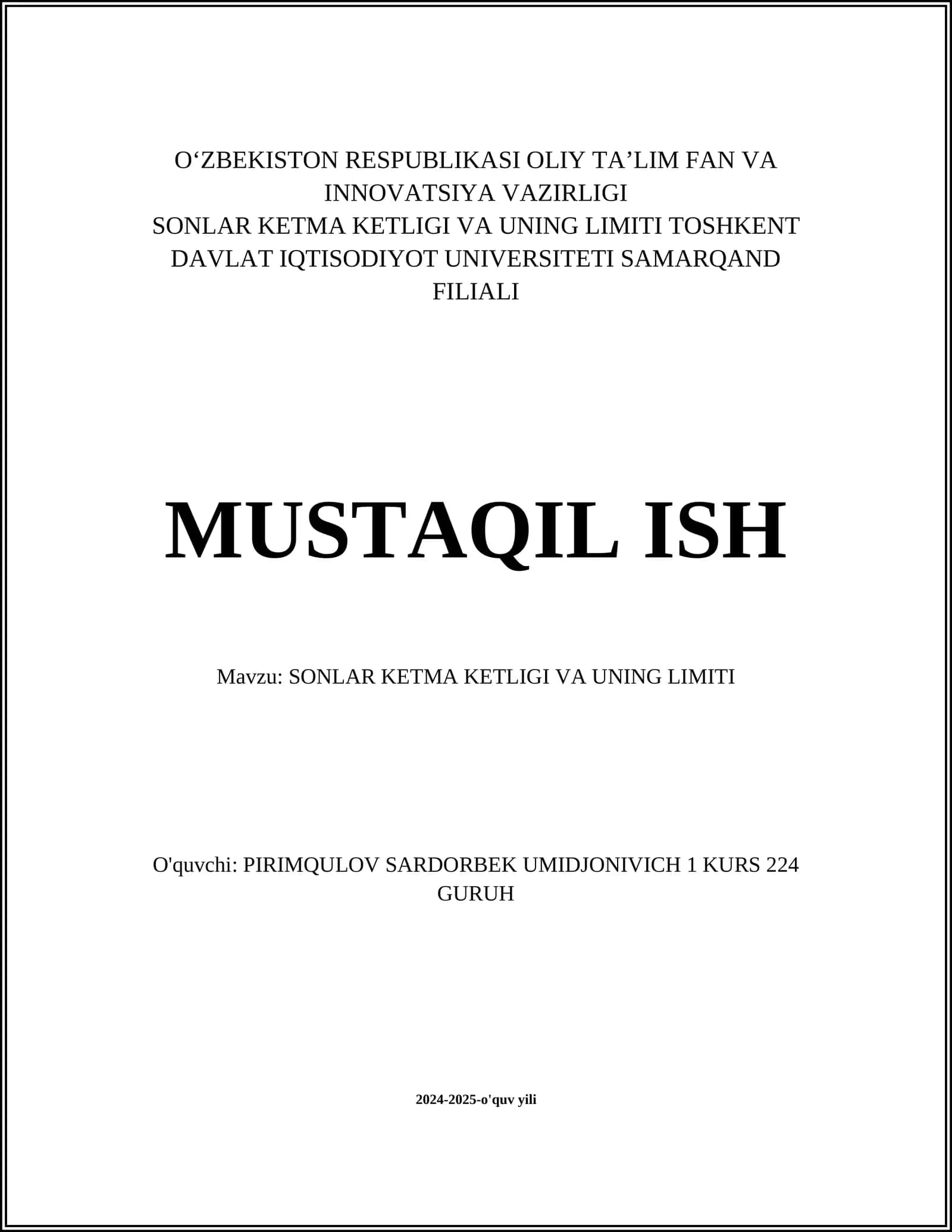 SONLAR KETMA KETLIGI VA UNING LIMITI 1