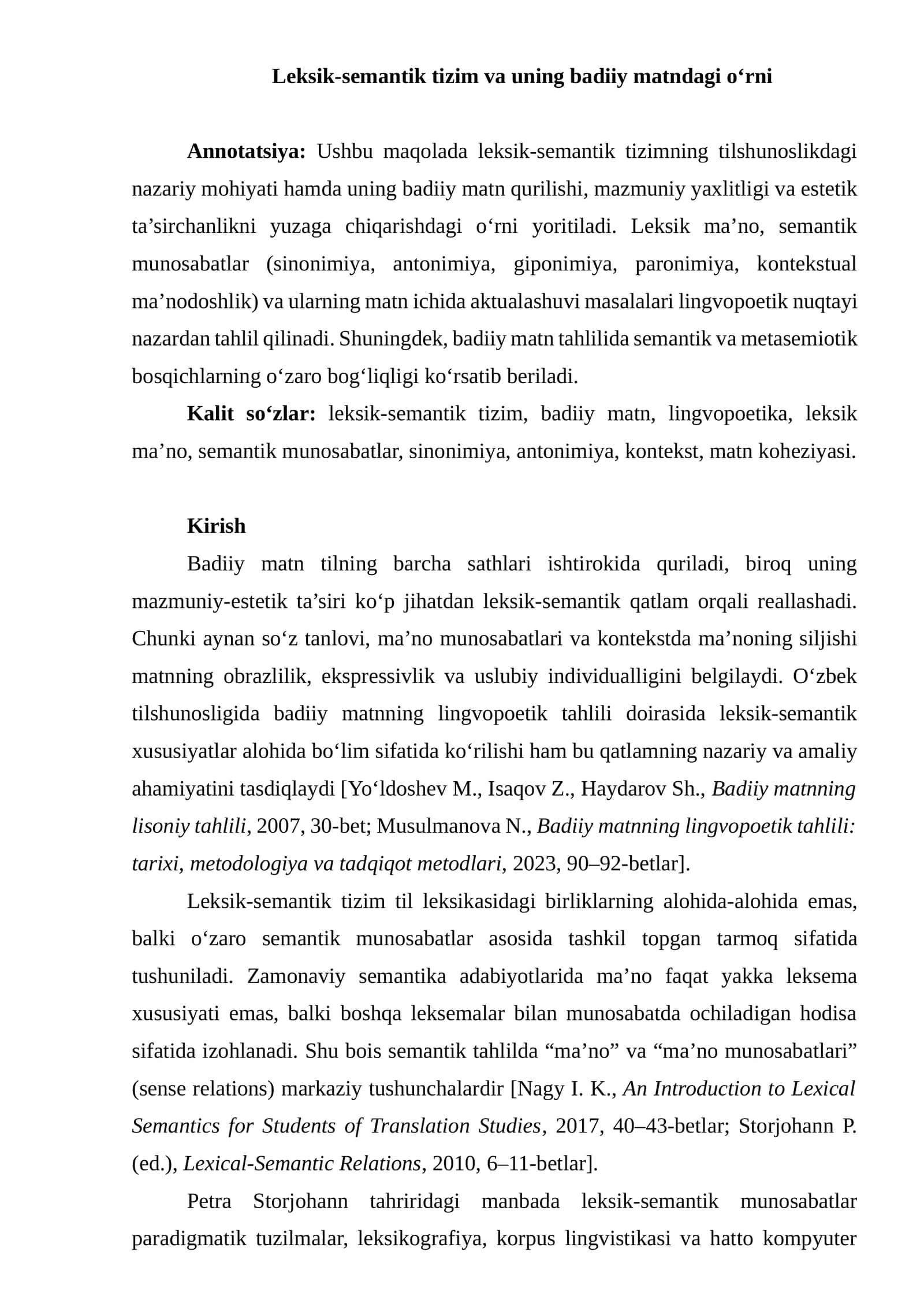 Leksik-semantik tizim va uning badiiy matndagi o‘rni 1