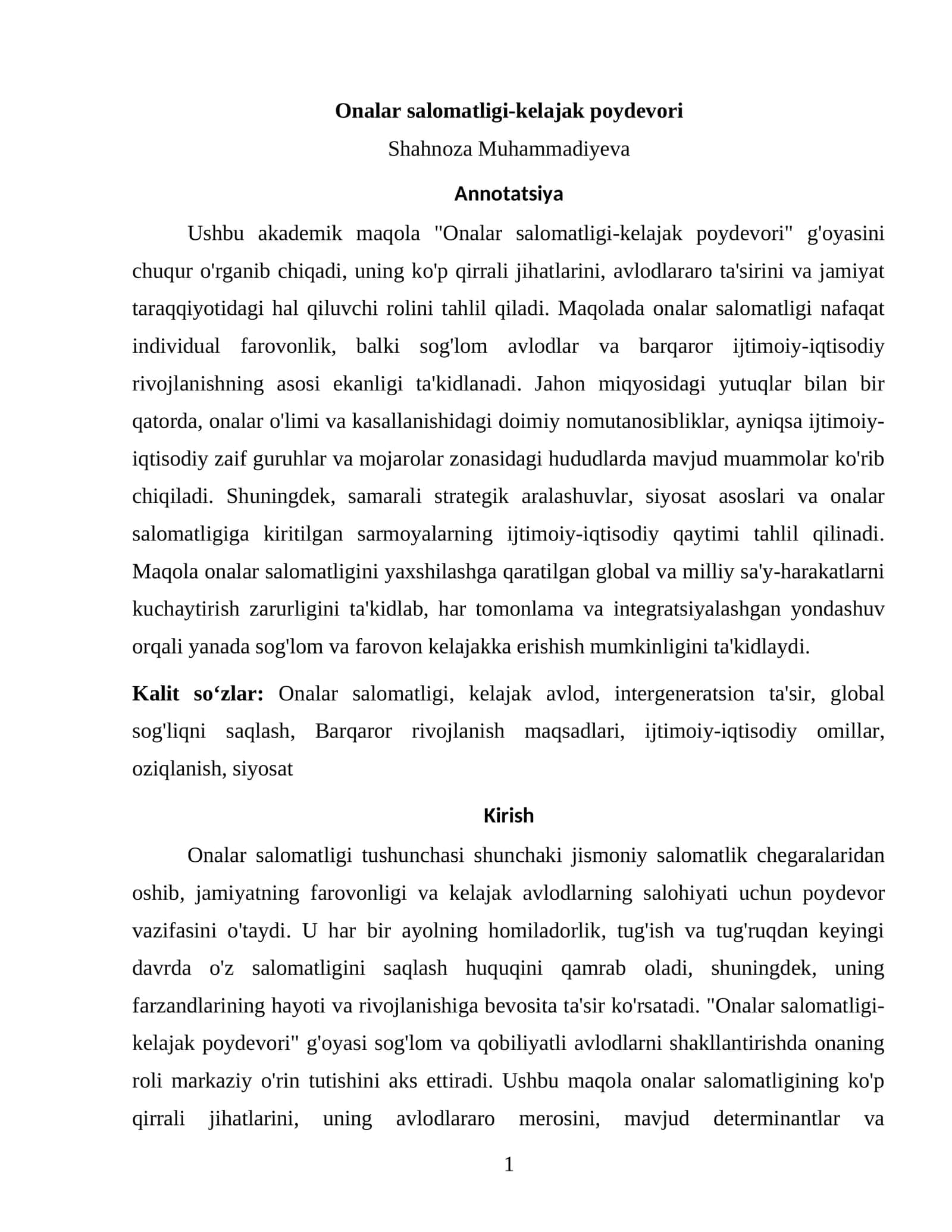 Onalar salomatligi-kelajak poydevori 1