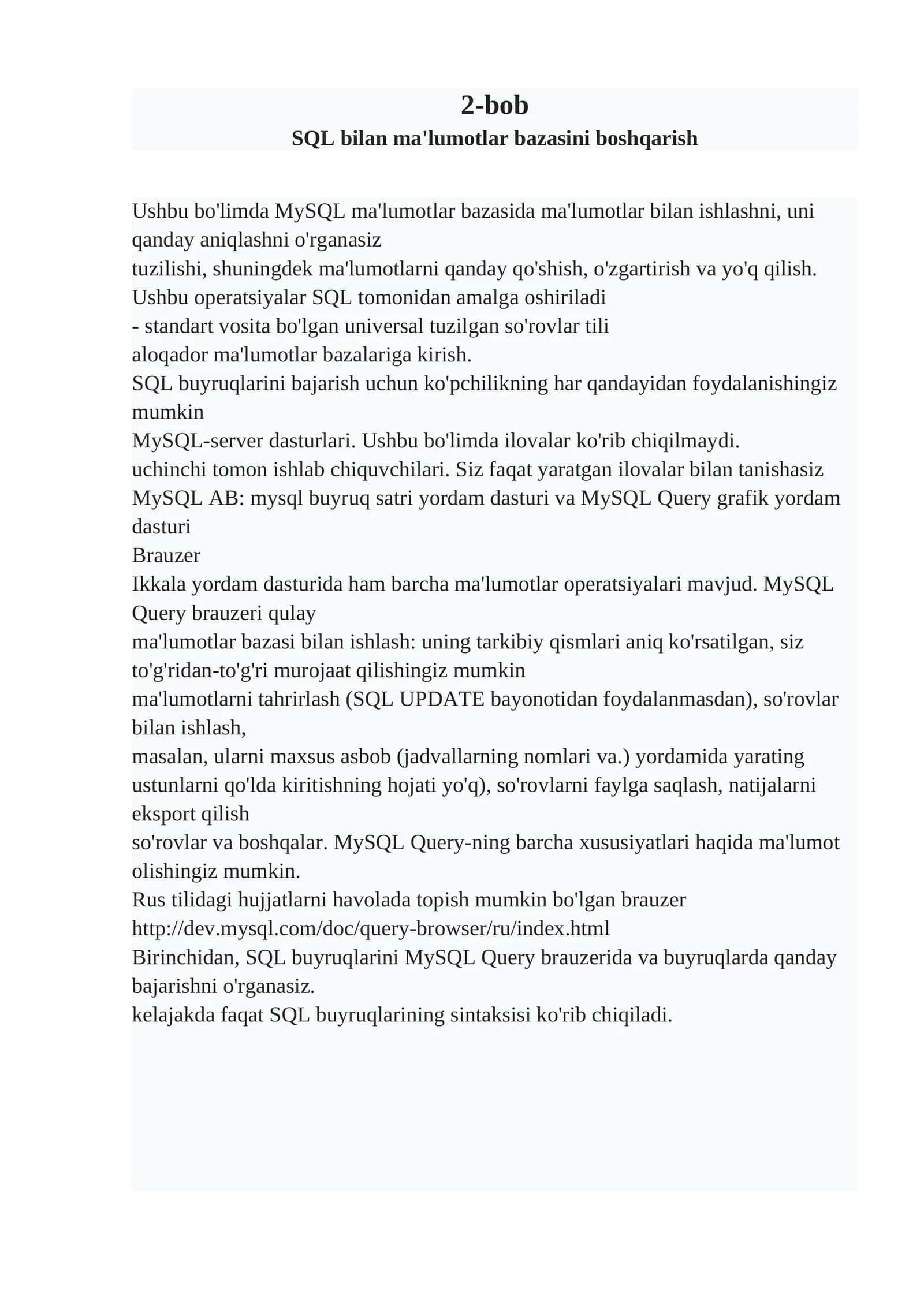 SQL bilan ma'lumotlar bazasini boshqarish 1