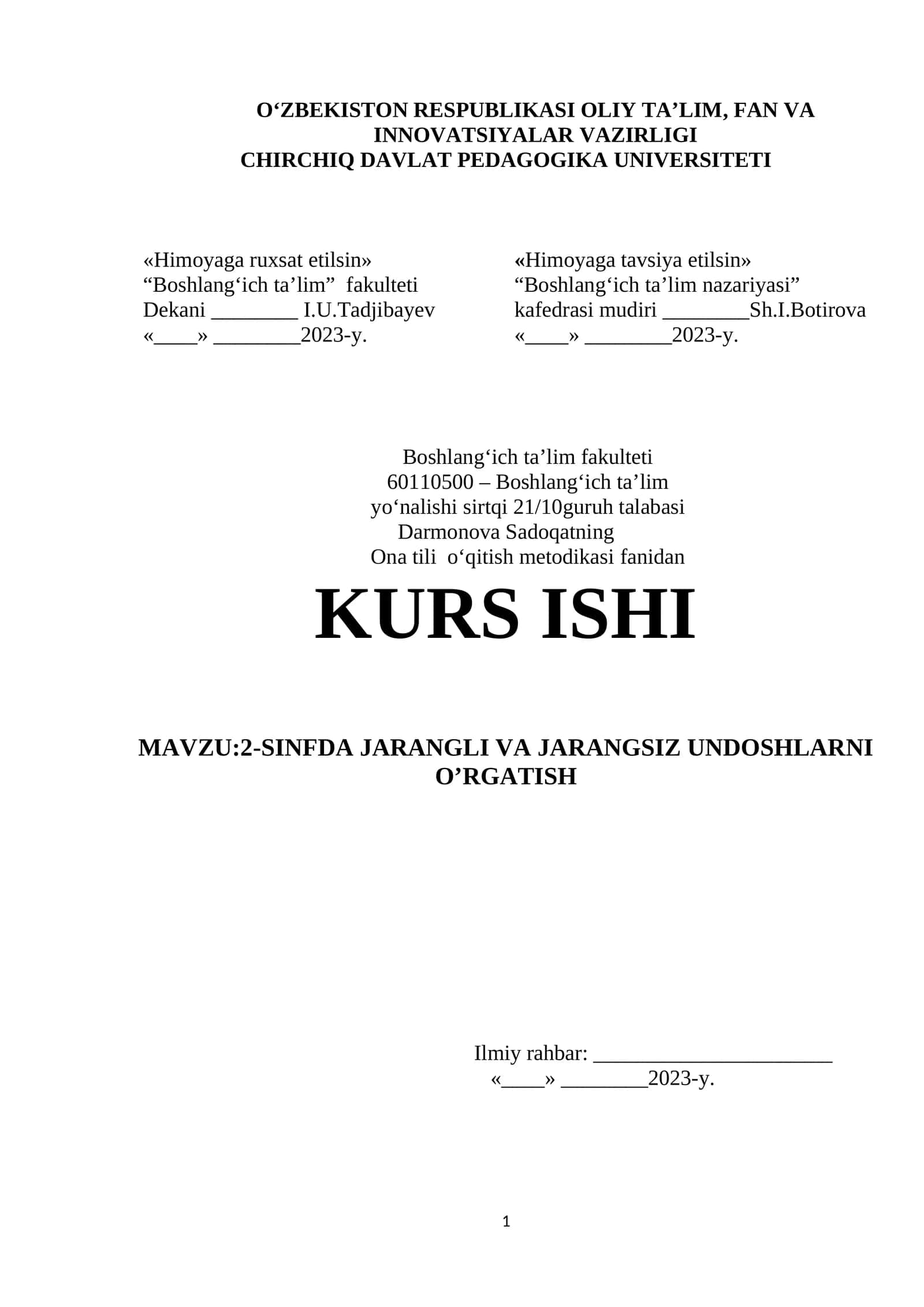 2-SINFDA JARANGLI VA JARANGSIZ UNDOSHLARNI O’RGATISH 1