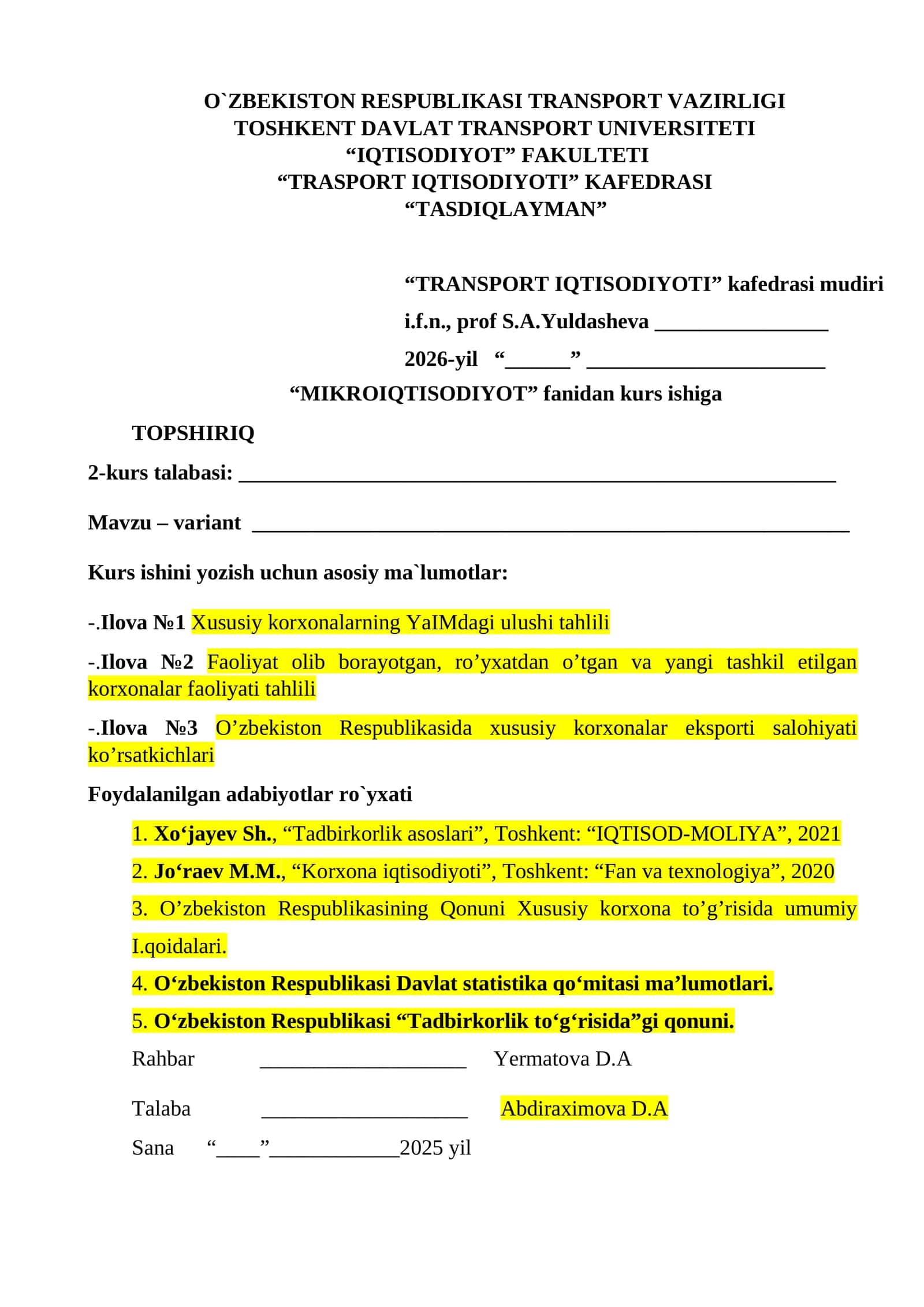 MIKROIQTISODIYOT Kurs Ishi 1