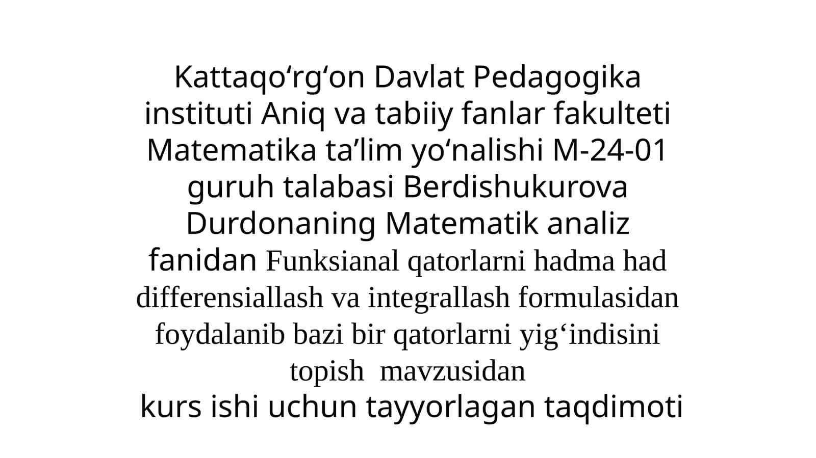 Funksional qatorlar tushunchasi 1