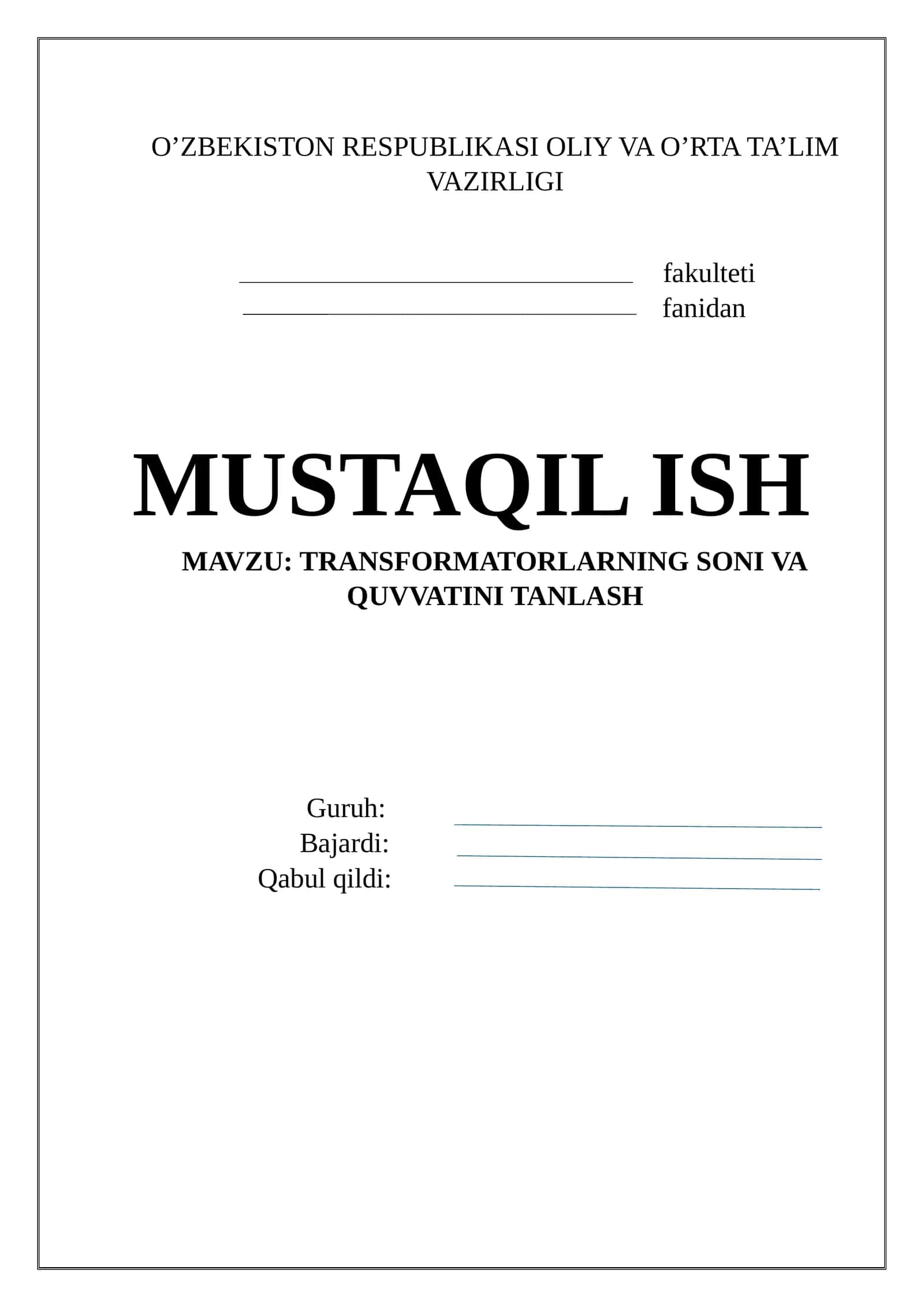 Transformatorlarning soni va quvvatini tanlash 1