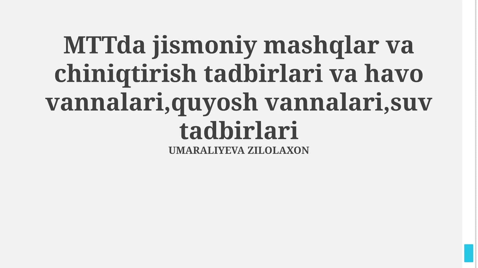 MTTda jismoniy mashqlar va chiniqtirish tadbirlari 1