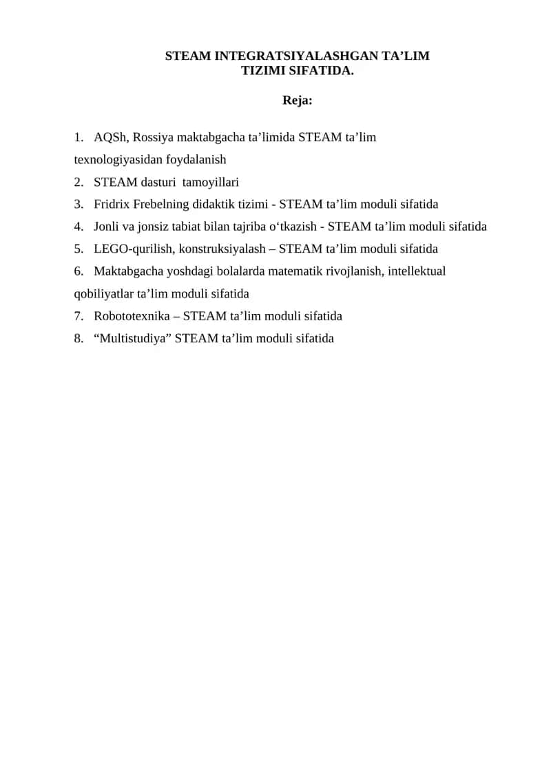STEAM INTEGRATSIYALASHGAN TA’LIM TIZIMI 1