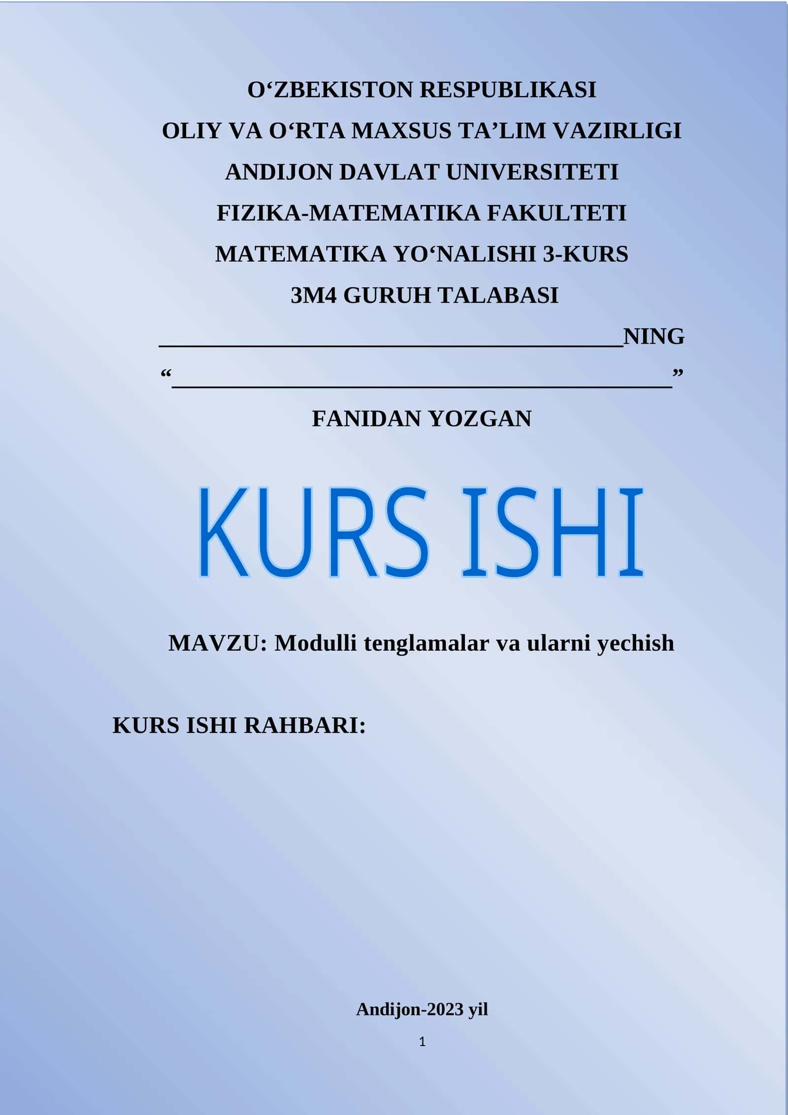 Modulli tenglamalar va ularni yechish 1