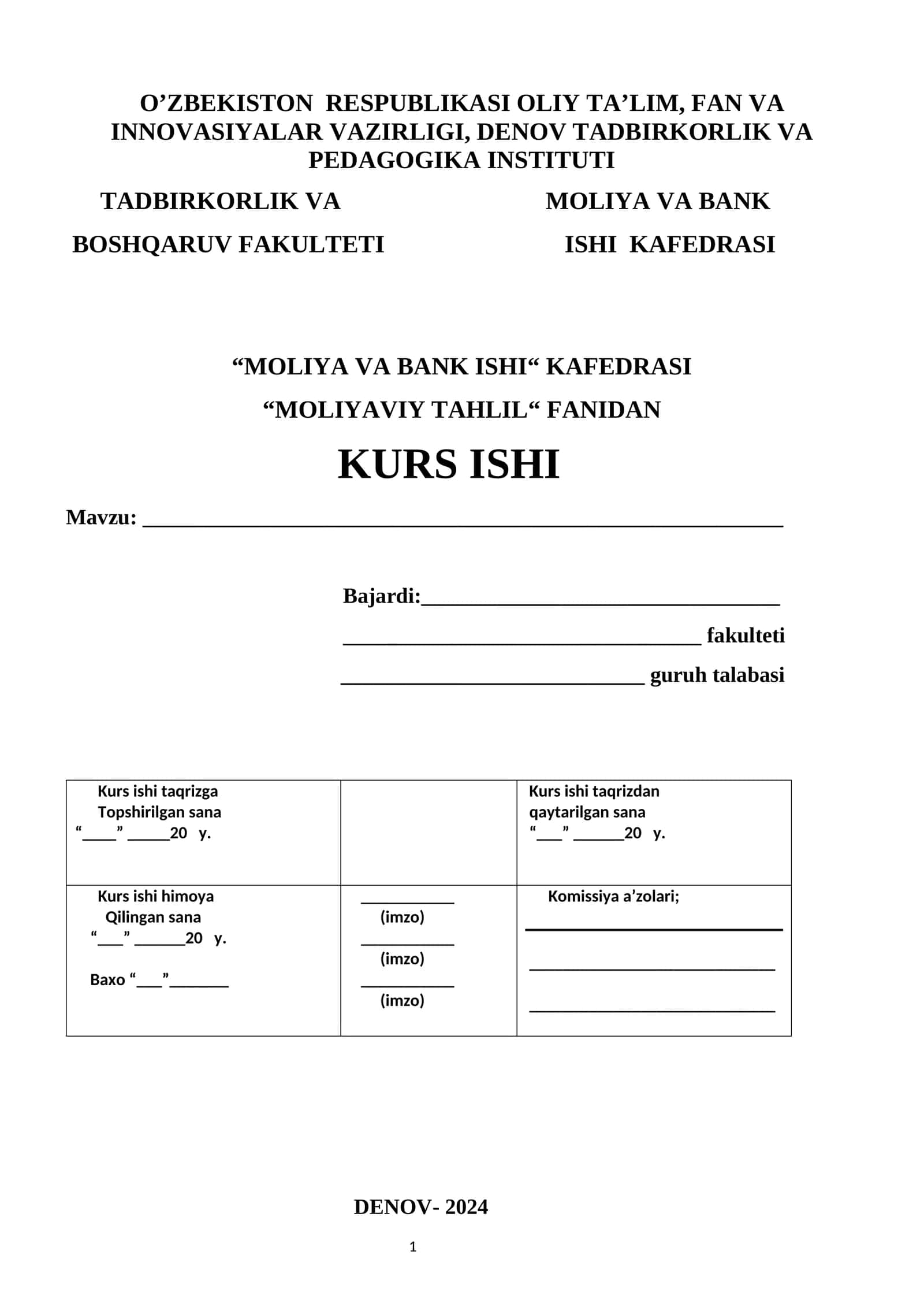 Moliyaviy tahlil va uni tashkil etish. 1