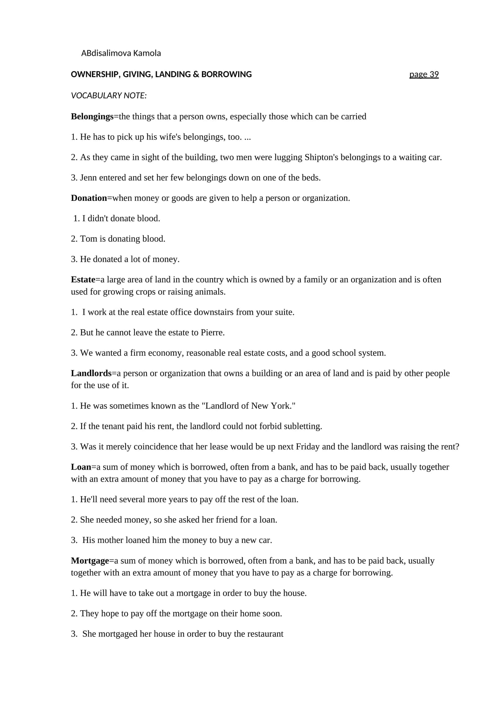 OWNERSHIP, GIVING, LANDING & BORROWING 1