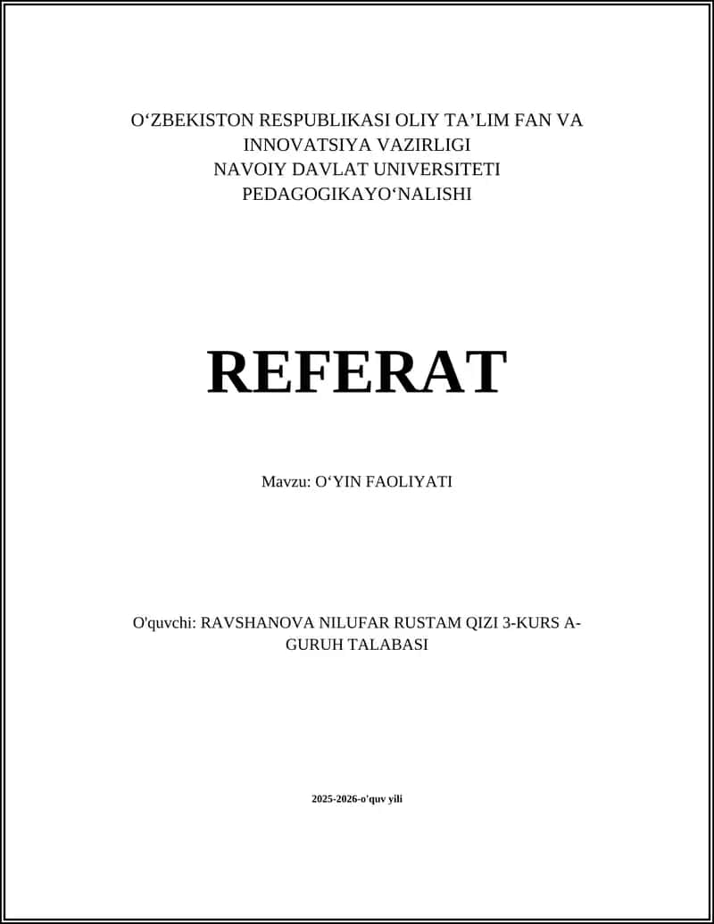 Oʻyin faoliyati 1
