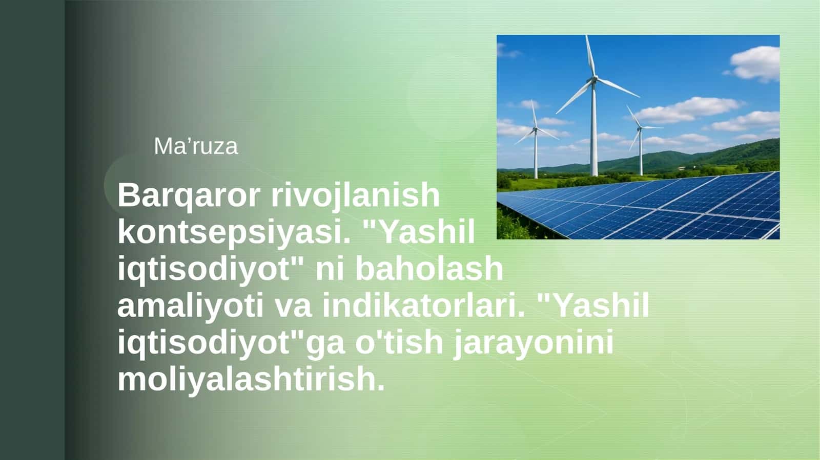 Yashil iqtisodiyot. Barqaror rivojlanish kontsepsiyasi. 1