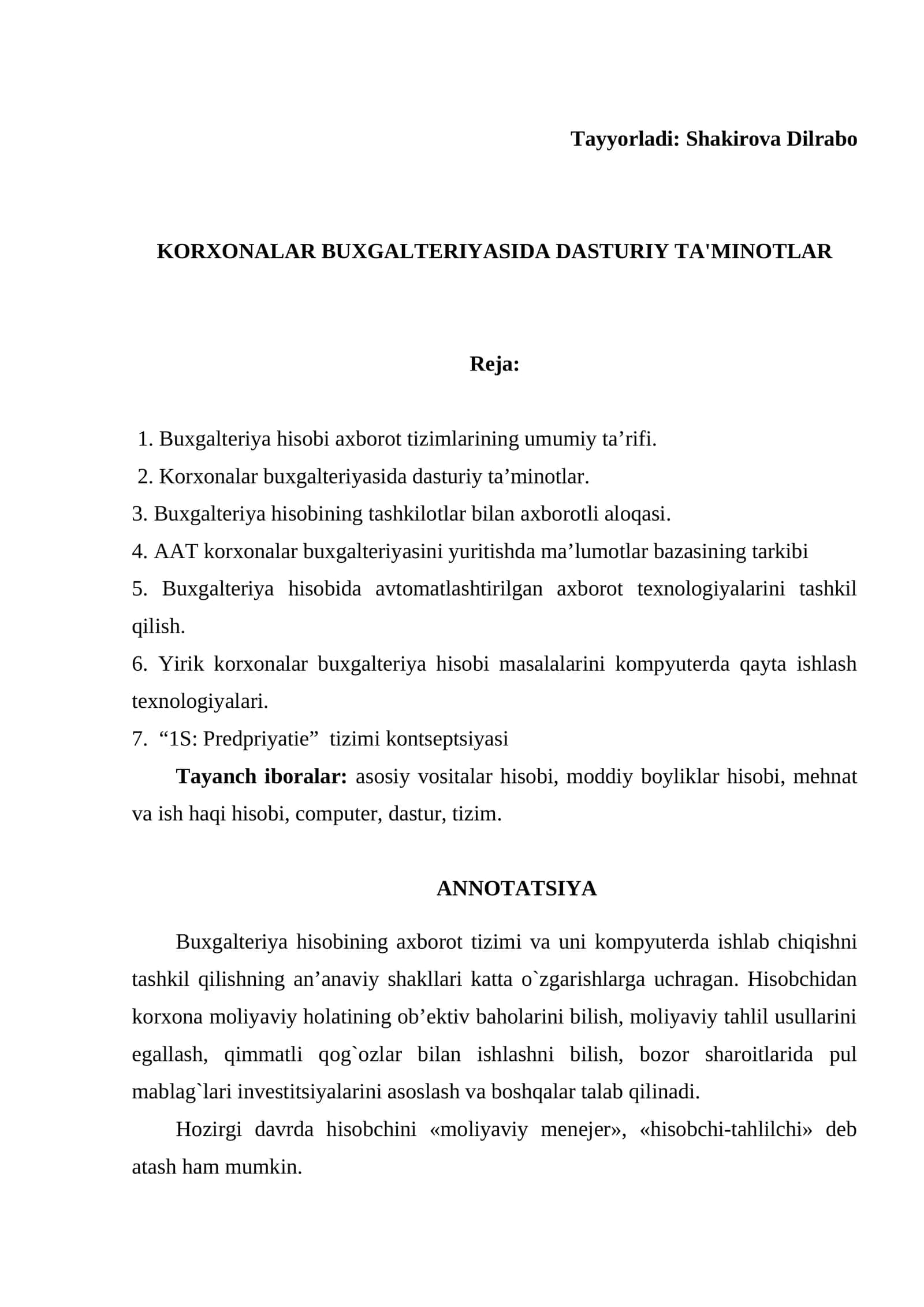 Korxonalar buxgalteriyasida dasturiy ta'minotlar 1