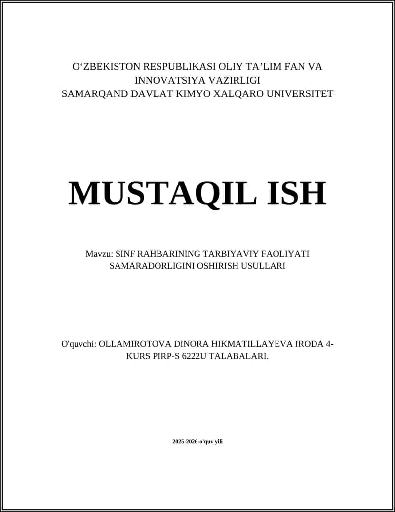 Sinf Rahbarining Tarbiyaviy Faoliyati 1