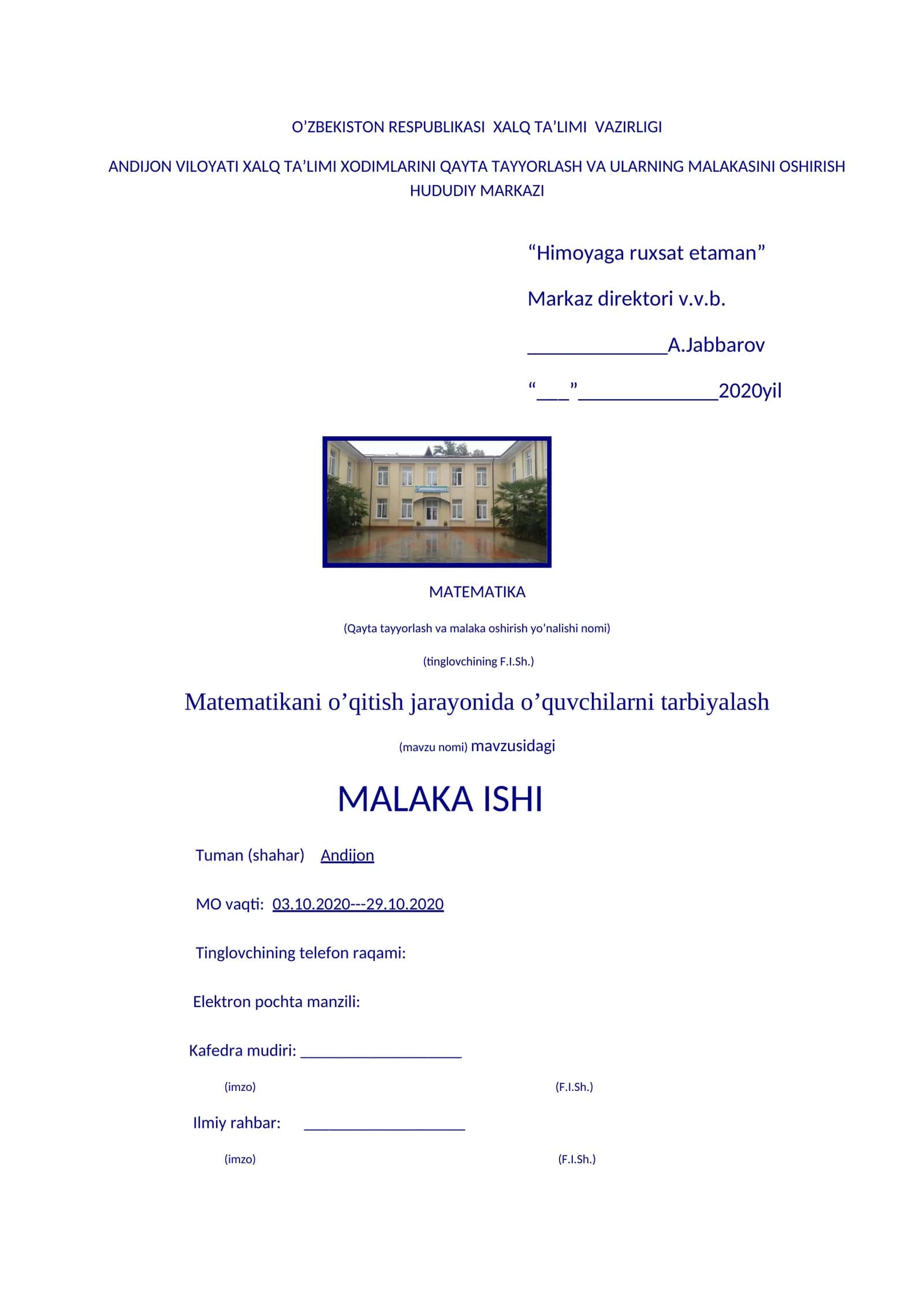 Matematikani o’qitish jarayonida o’quvchilarni tarbiyalash 1
