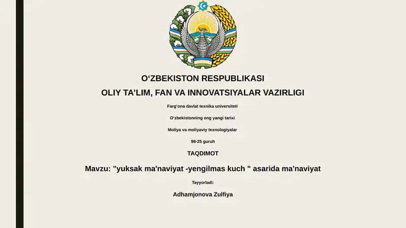 "yuksak ma'naviyat -yengilmas kuch " asarida ma'naviyat 1