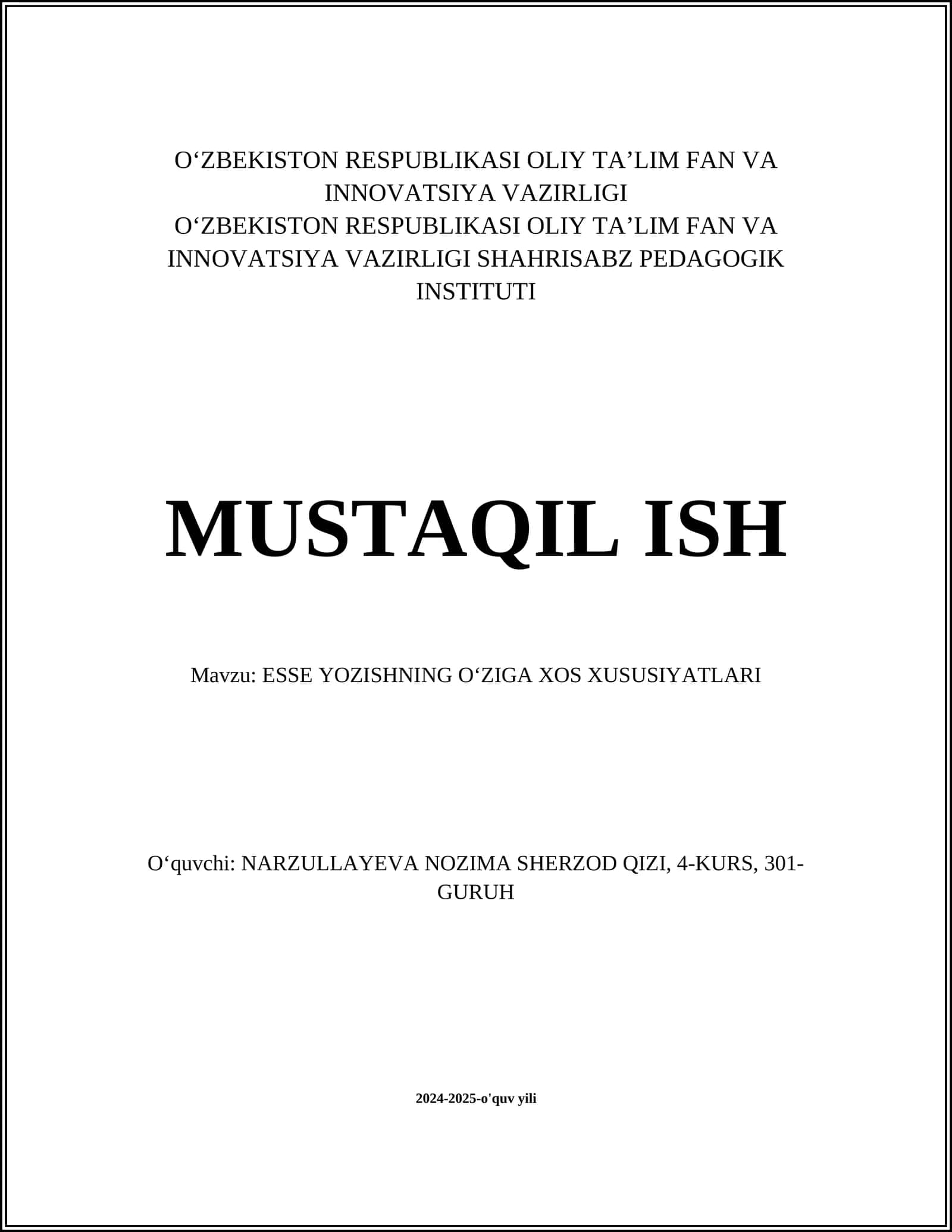 ESSE YOZISHNING OʻZIGA XOS XUSUSIYATLARI 1