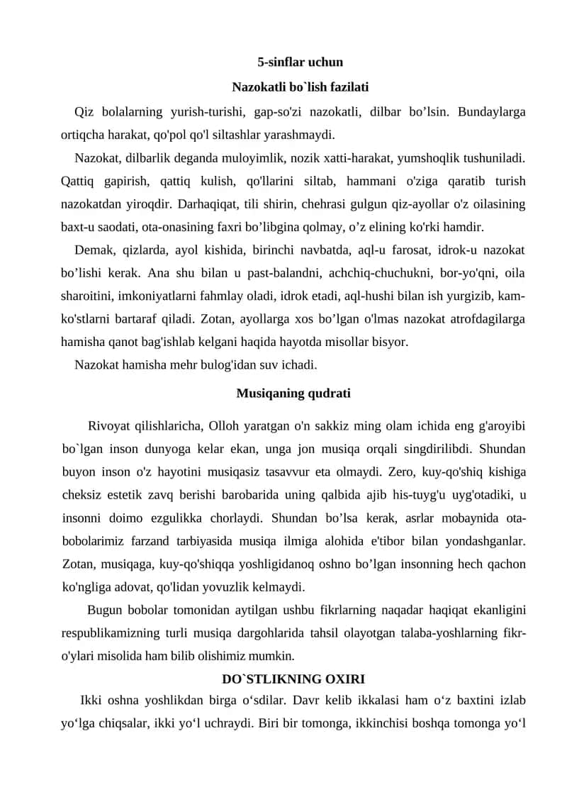 Diktantlar va bayonlar to'plami 1