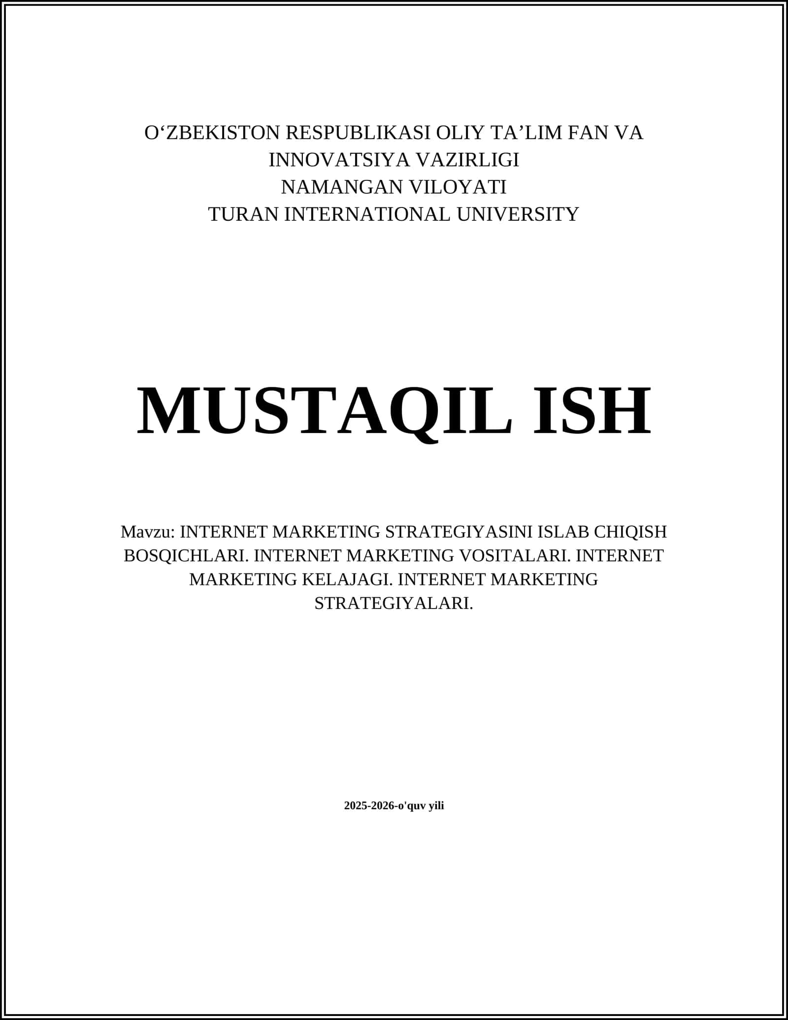 INTERNET MARKETING STRATEGIYASINI ISLAB CHIQISH 1