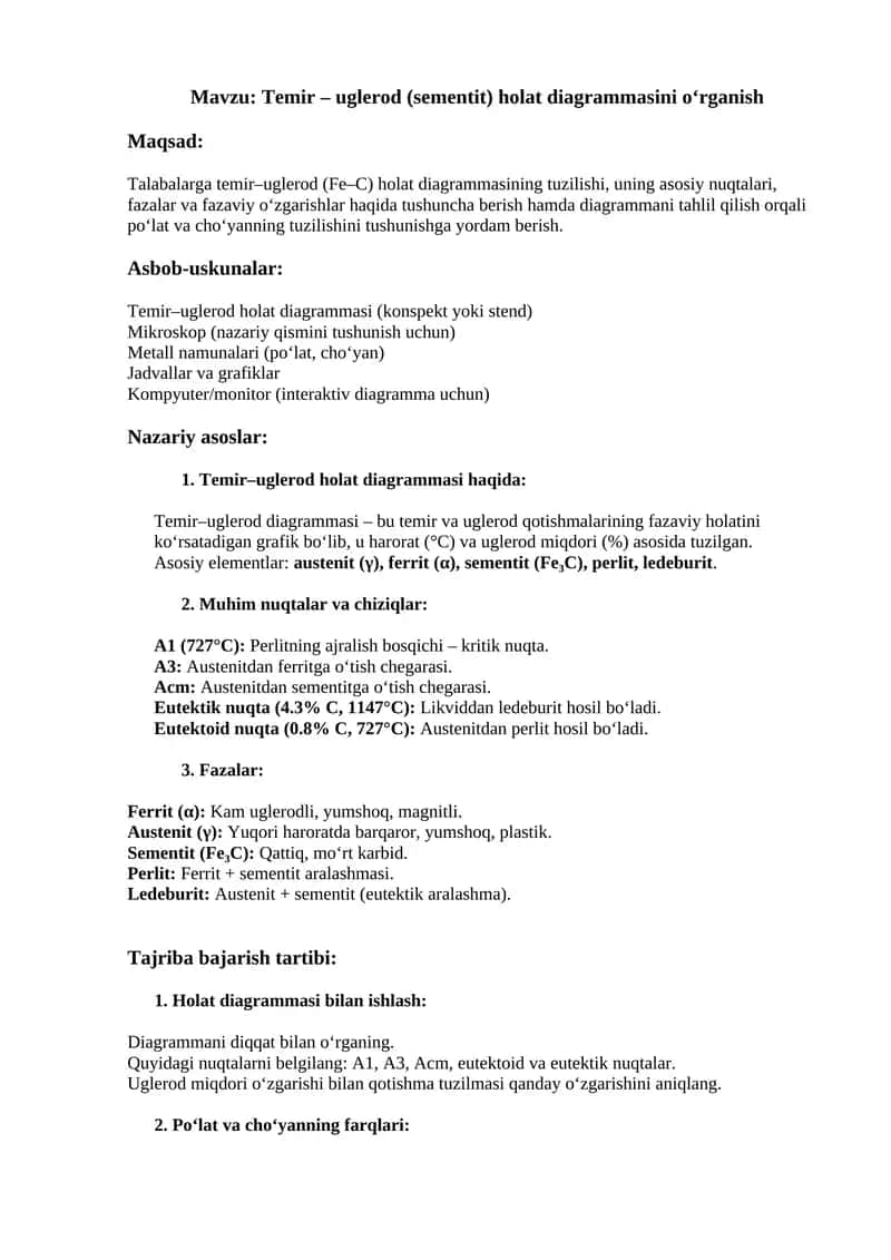 Temir-uglerod holat diagrammasi 1