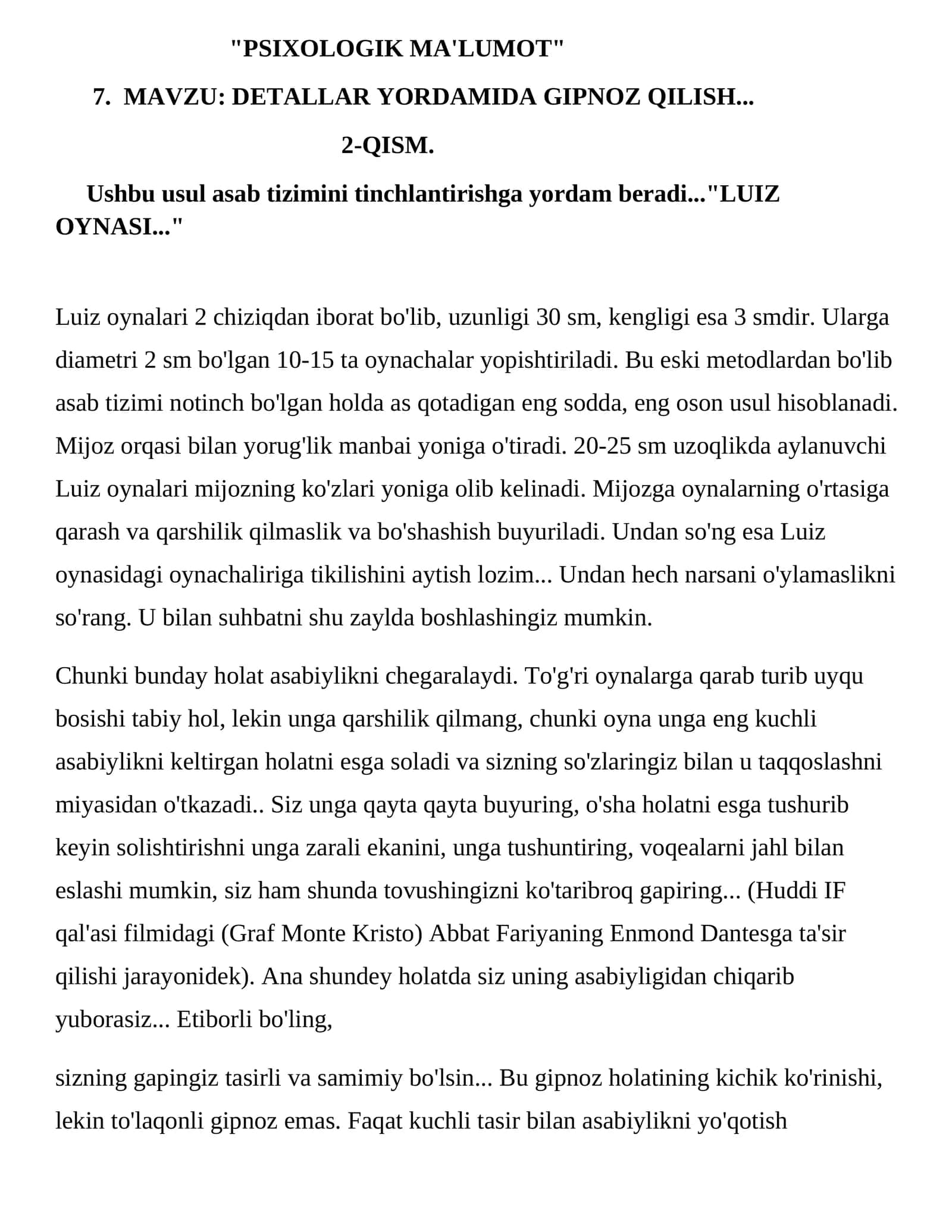 DETALLAR YORDAMIDA GIPNOZ QILISH 1