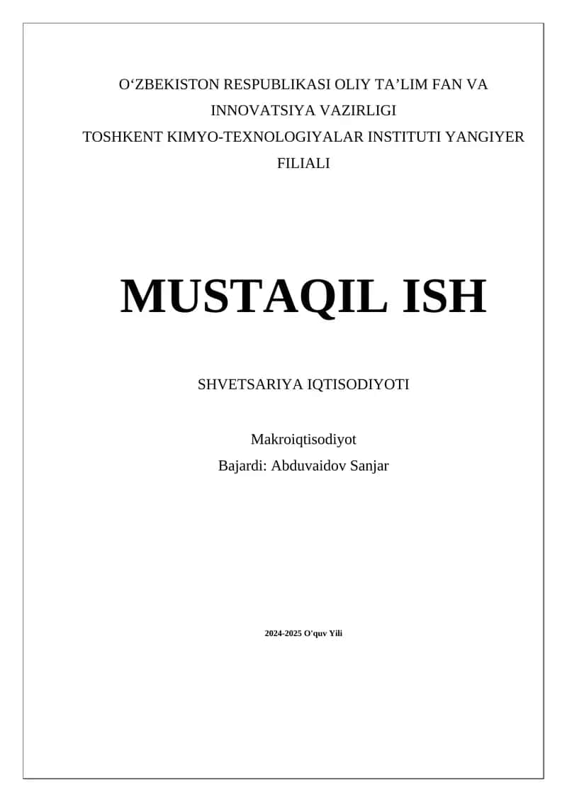Shvetsariya iqtisodiyoti 1