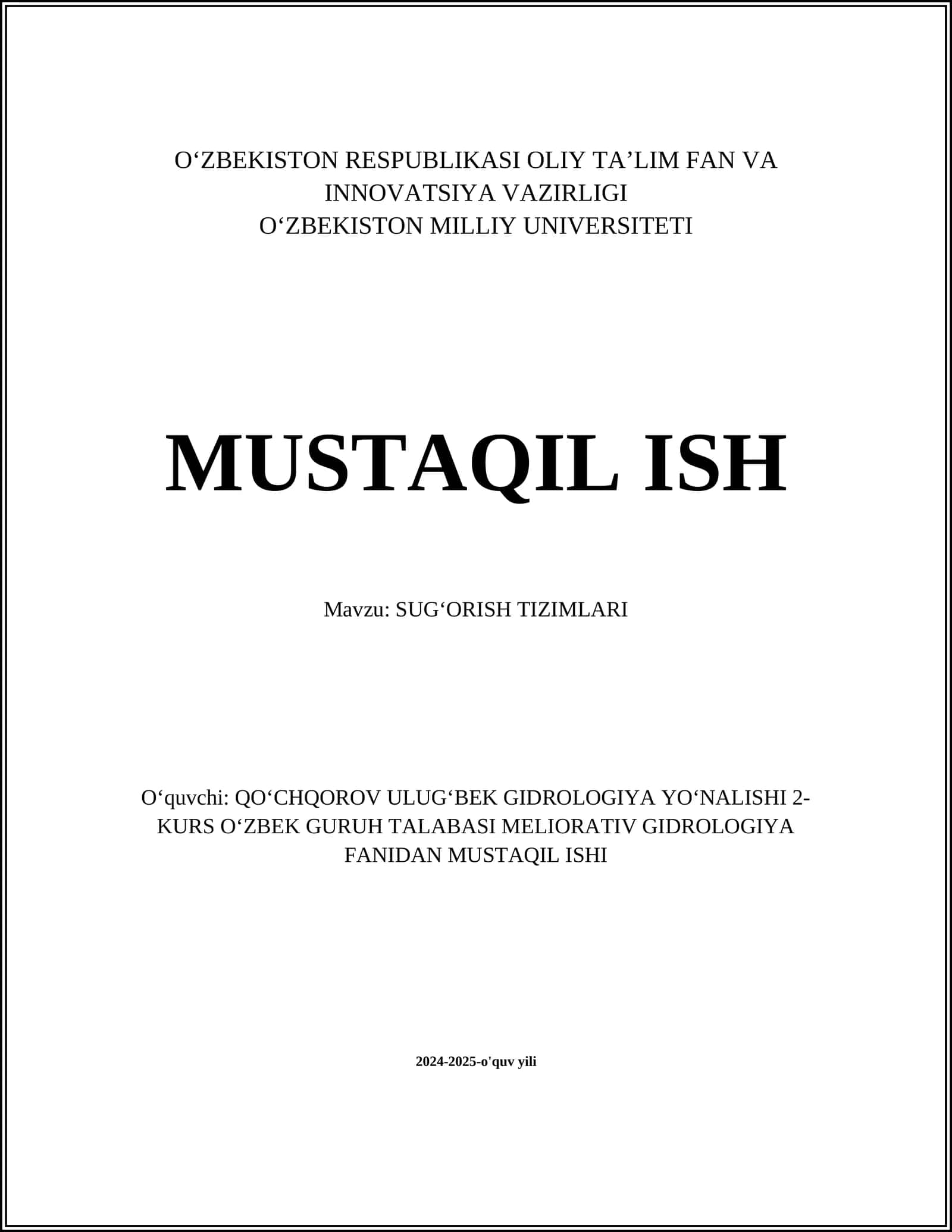 SUGʻORISH TIZIMLARI 1