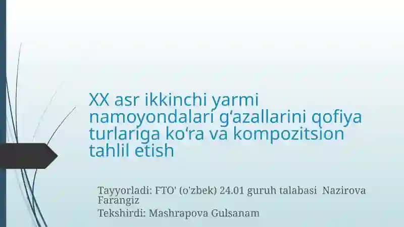 XX asri kink yarim nomoyon dalari g‘azallari