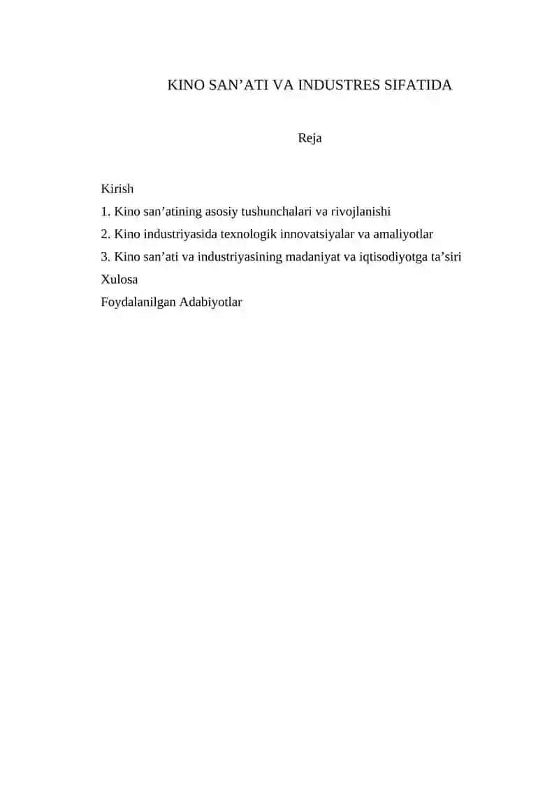 Kino Sanʼati va Industres Sifatida