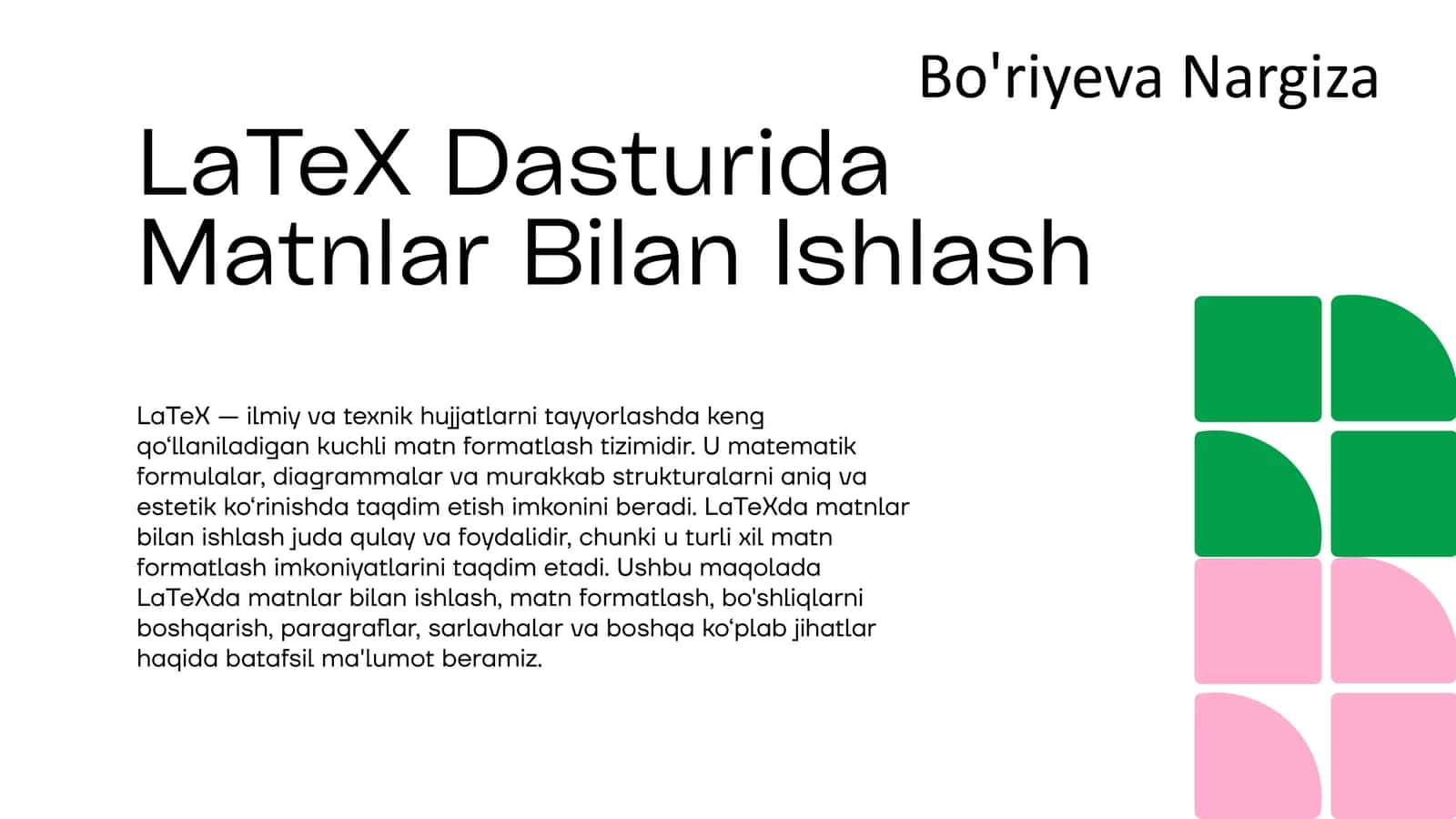 LaTeX Dasturida Matnlar Bilan Ishlash 1