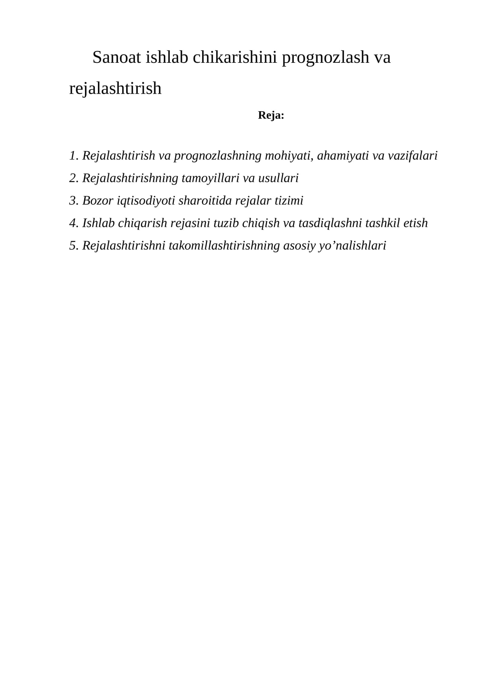 Rejalashtirish va prognozlash 1