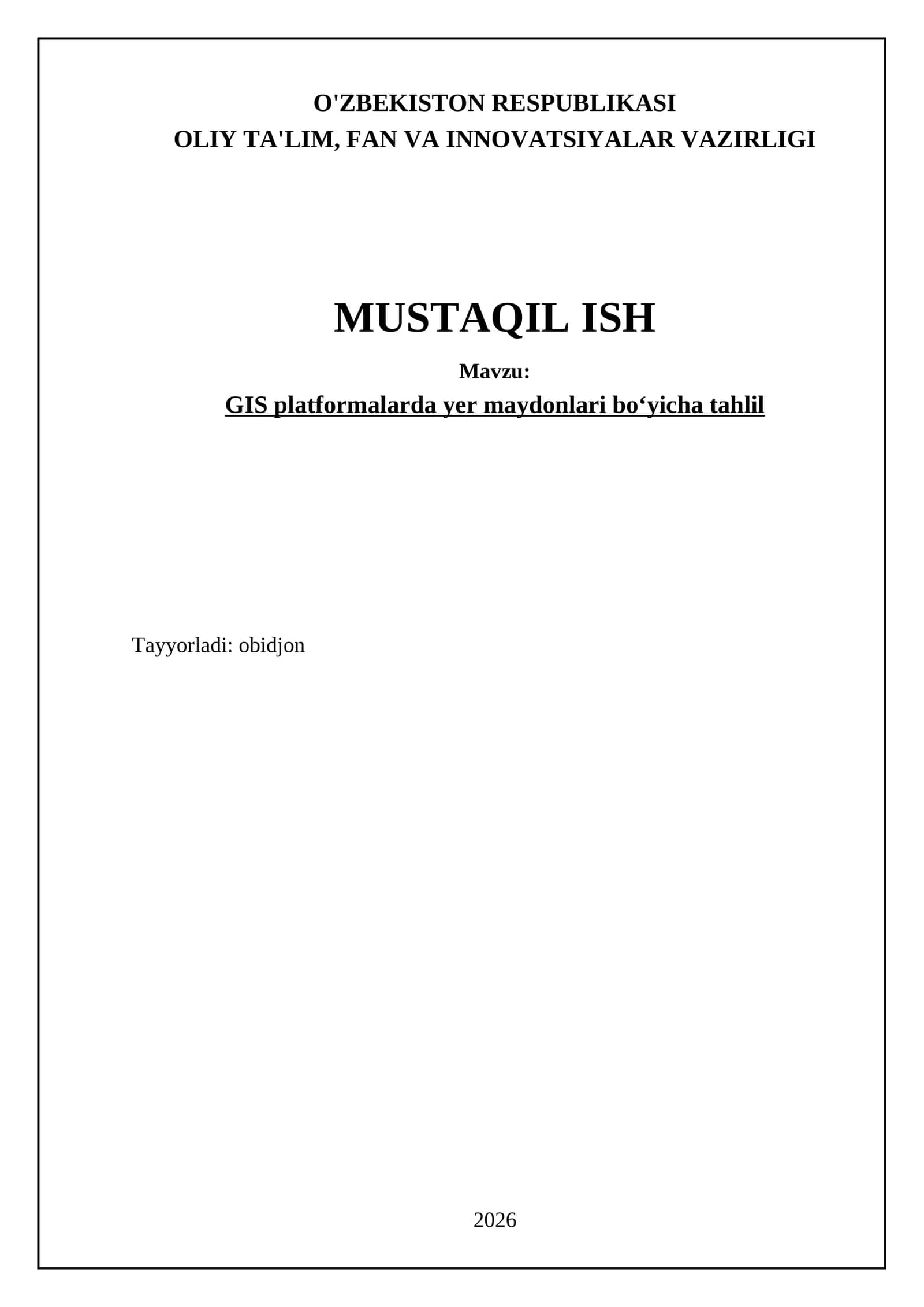 GIS platformalarda yer maydonlari boʻyicha tahlil 1