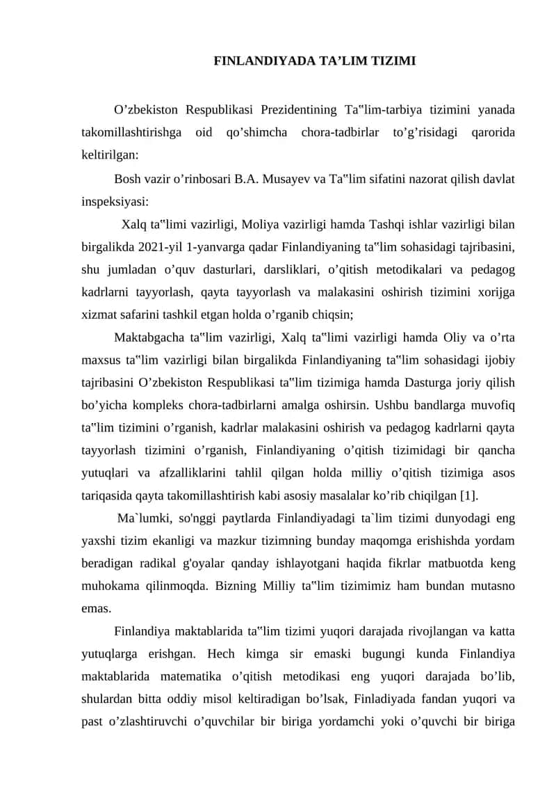Finlandiyada Ta'lim Tizimi 1